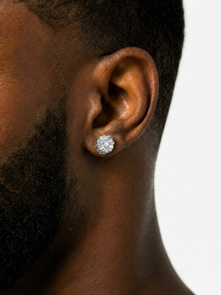 10MM Diamond Flower Cluster Stud Earrings 14K Gold - Image 3
