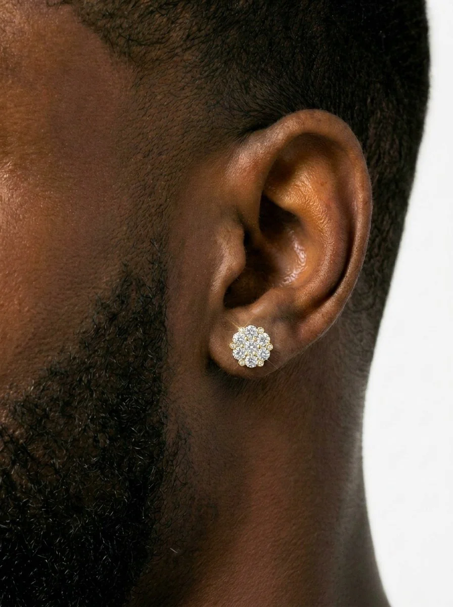 10MM Diamond Flower Cluster Stud Earrings 14K Gold - Image 4