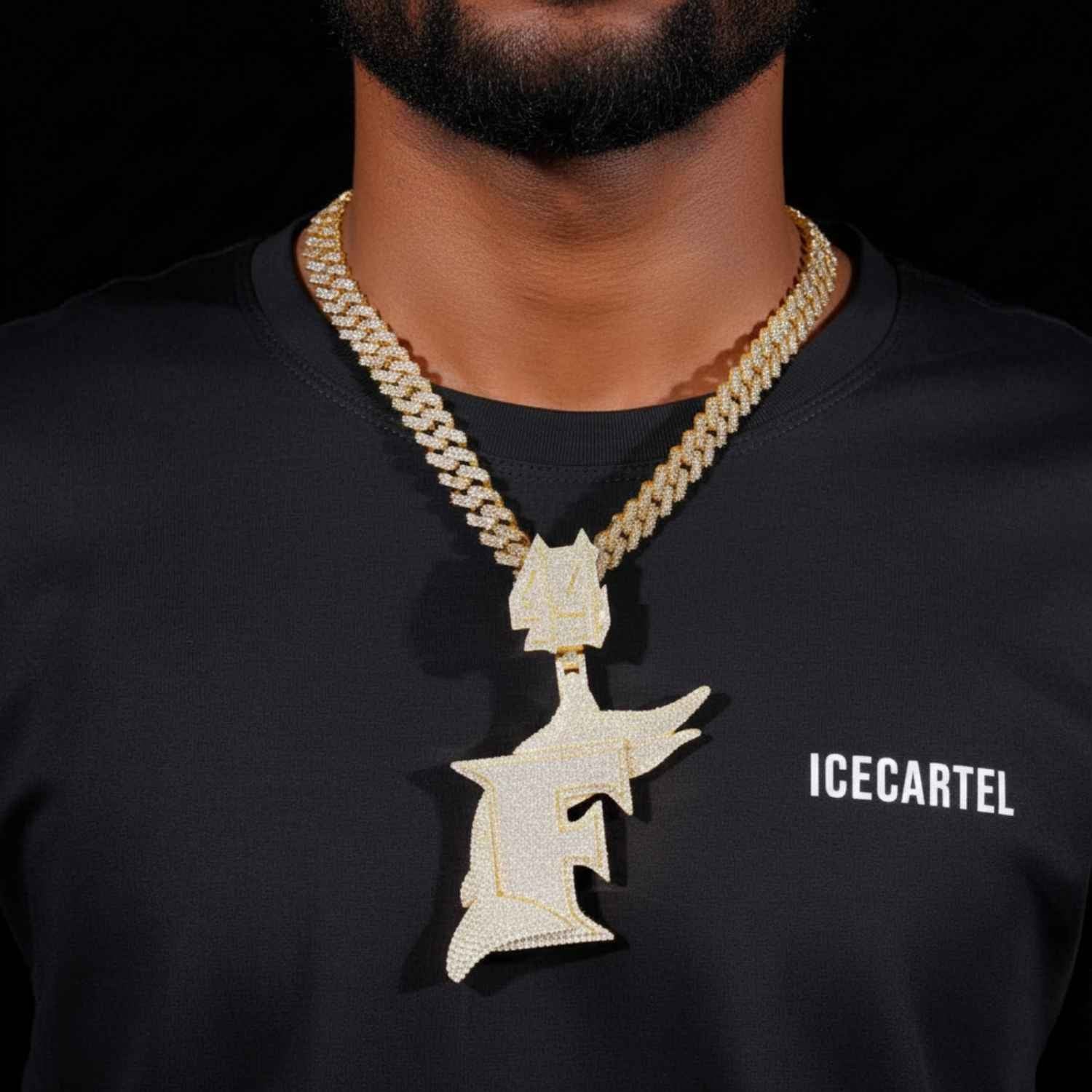 "F" Custom Moissanite Pendant 14K Gold - Image 2