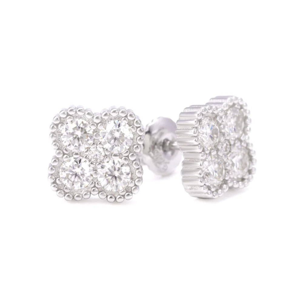 Four Leaf Moissanite Pointer Earrings 14K Gold - Image 10