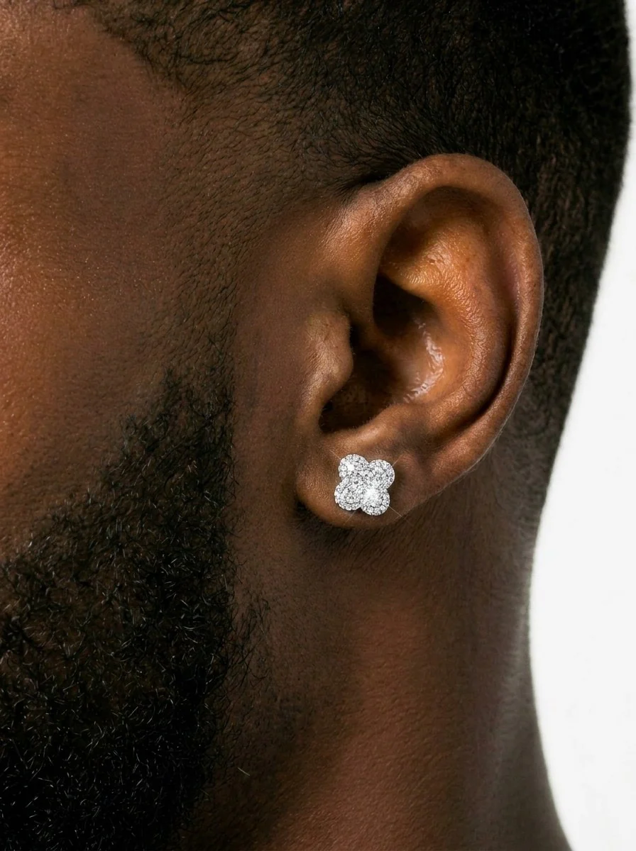 Four Leaf Moissanite Pointer Earrings 14K Gold - Image 4