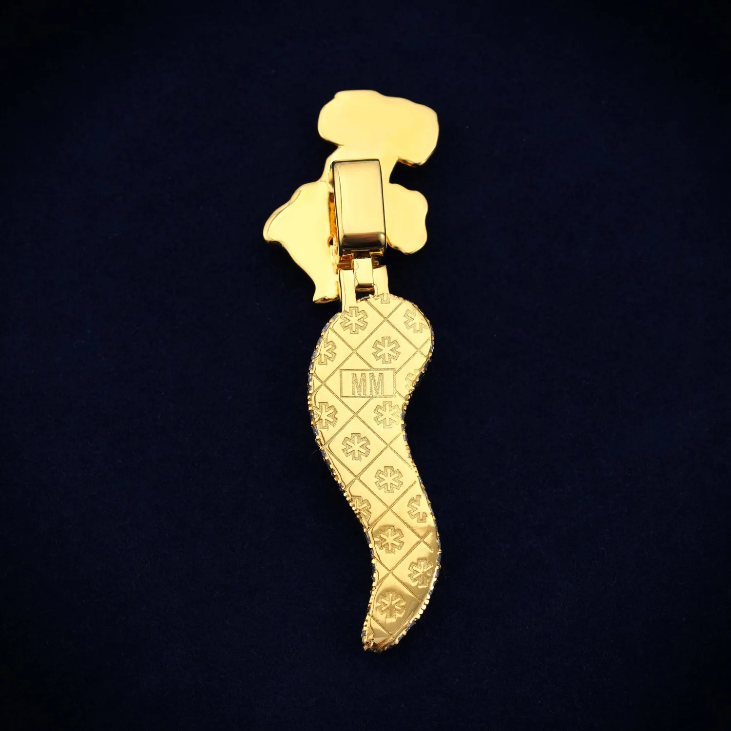 "Horn of Chaos" Custom Moissanite Logo Pendant 14K Gold - Image 3