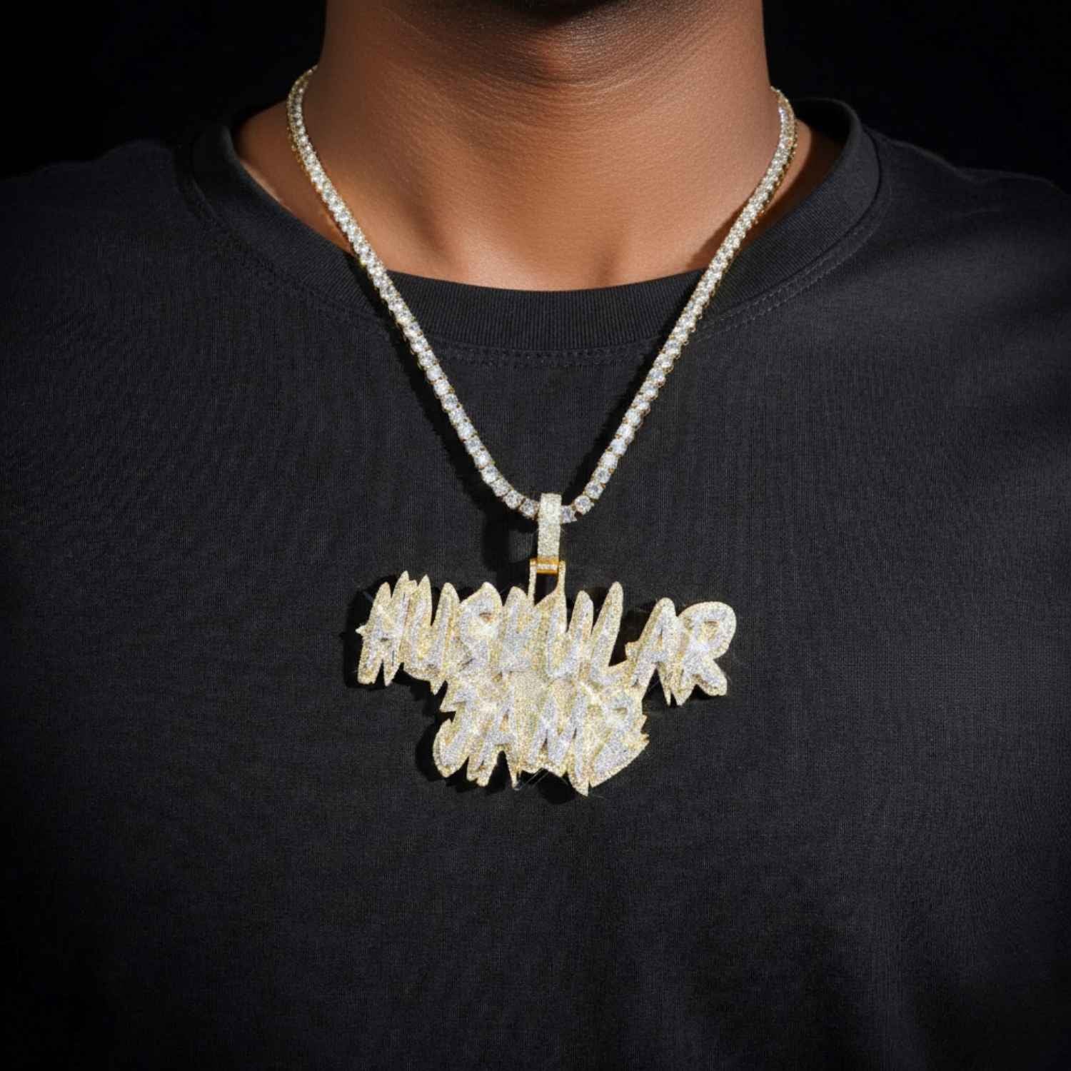 "HUSKULAR JAMZ" Custom Moissanite Name Pendant 14K Gold - Image 2