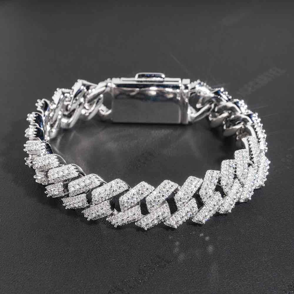 15MM Moissanite Clustered Cuban Link Bracelet 14K Gold - Image 5
