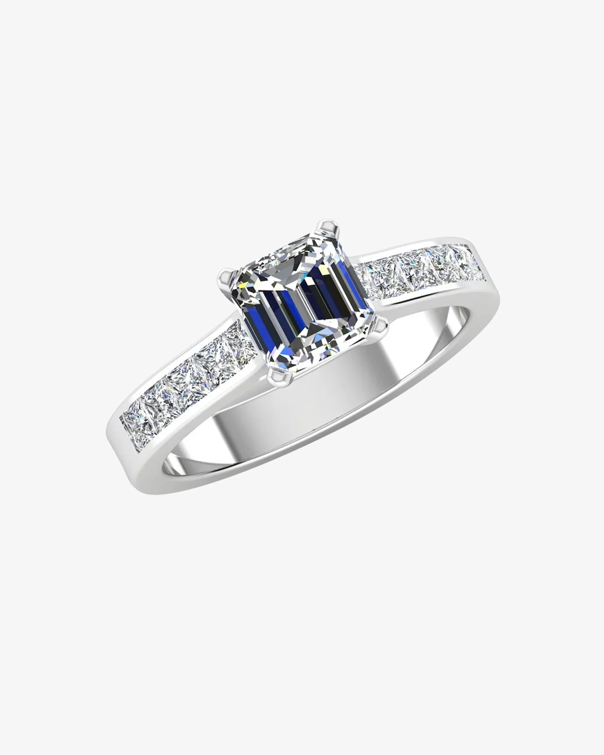 Invisible Set Asscher Cut Moissanite Engagement Ring