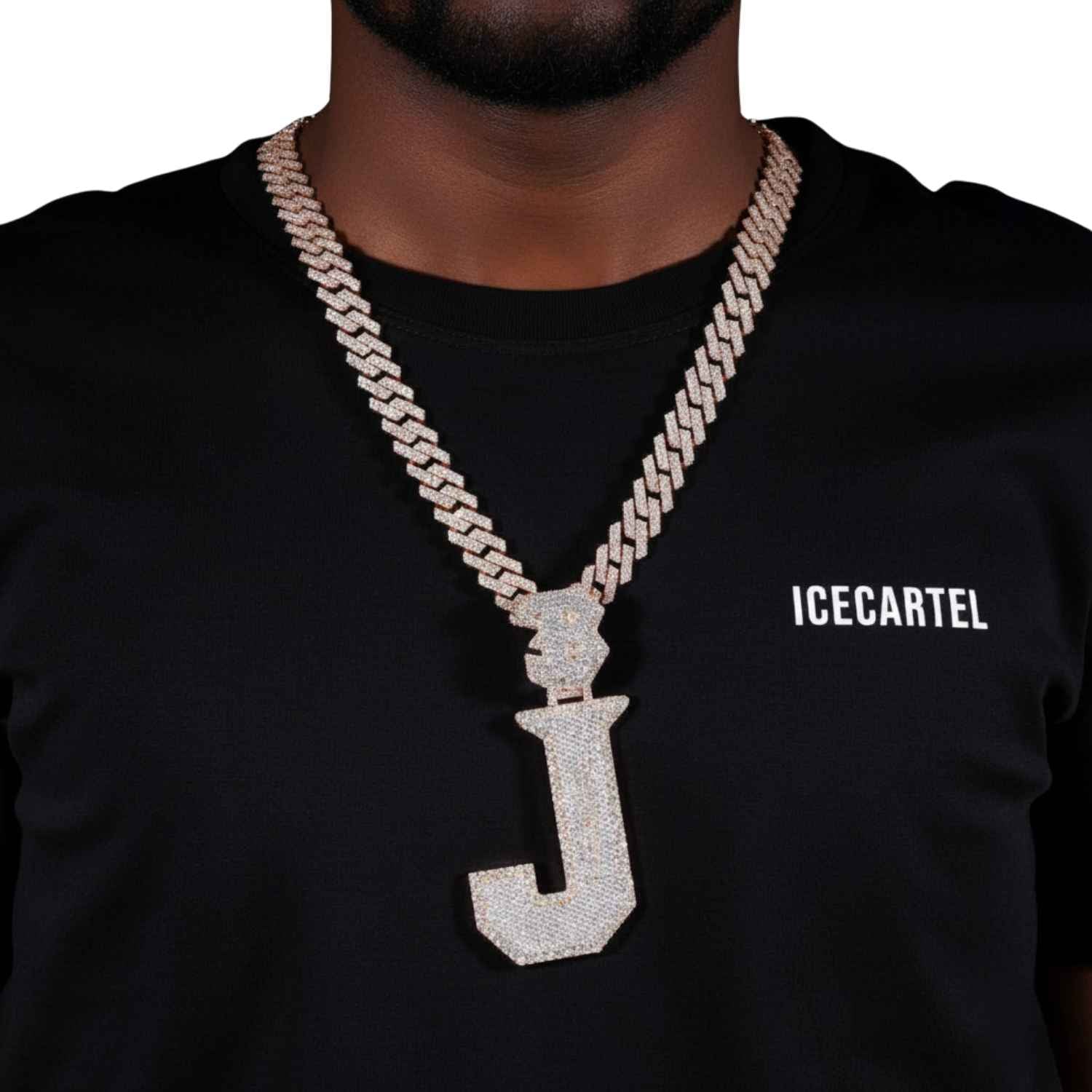 "J" Custom Moissanite Pendant 14K Gold - Image 2