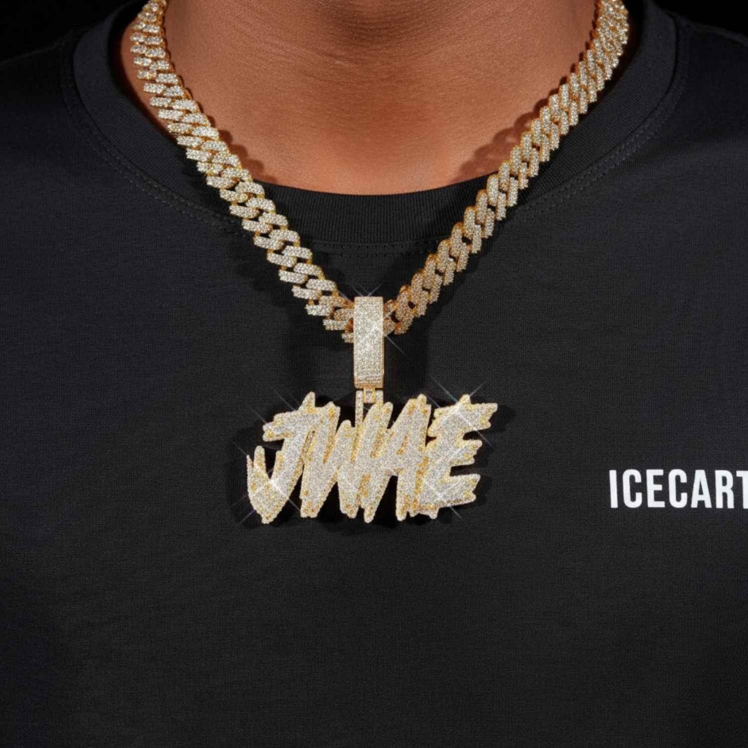 "JWAE" Custom Moissanite Name Pendant 14K Gold - Image 2