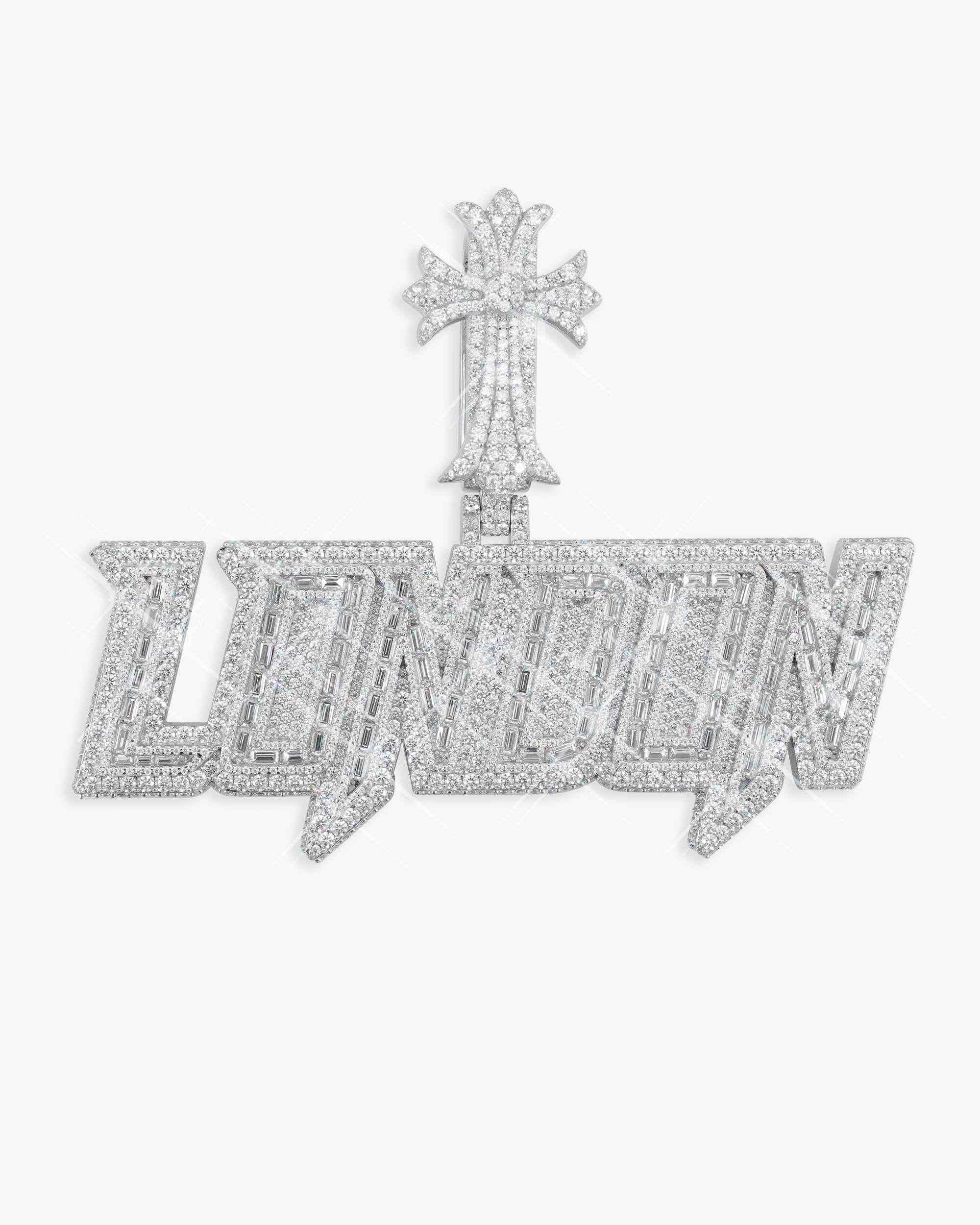 "LONDON" Custom Moissanite Name Pendant 14K Gold