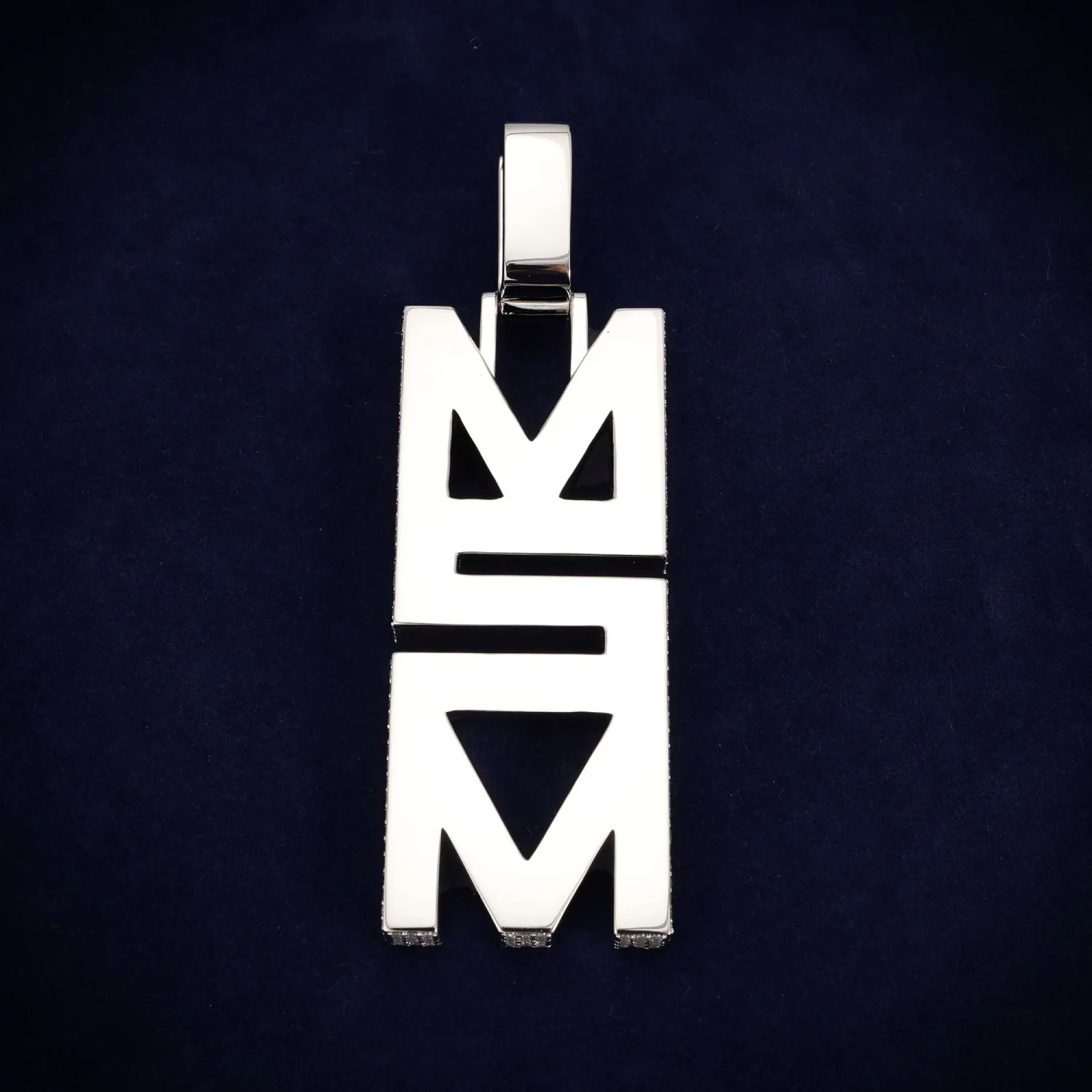 "M2M" Custom Moissanite Name Pendant 14K Gold - Image 4