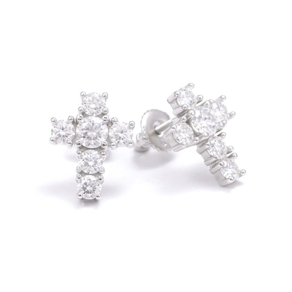 Medium Cross Moissanite Earrings 14K Gold - Image 4