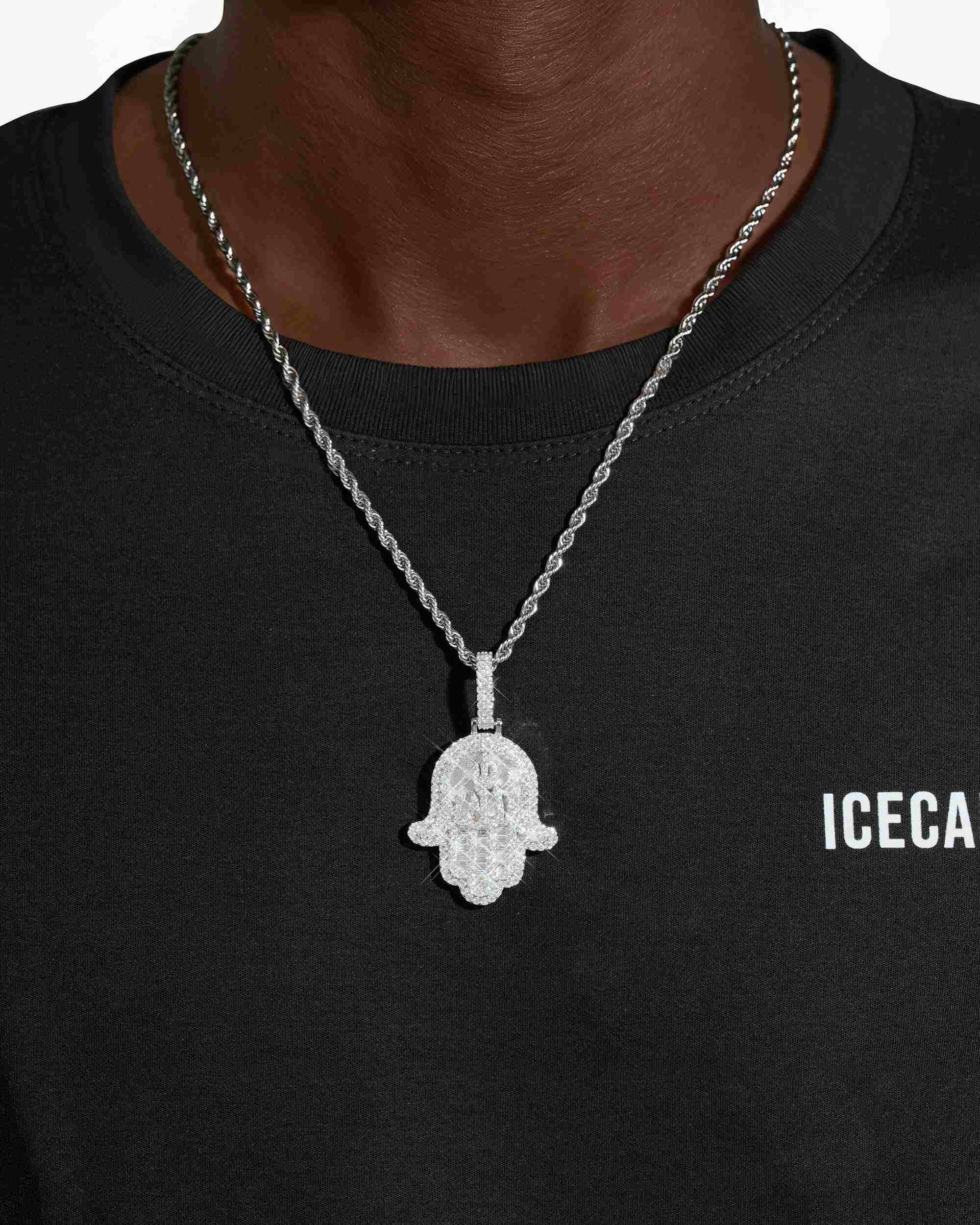 Moissanite Allah Hamsa Hand Pendant 14K Gold - Image 2