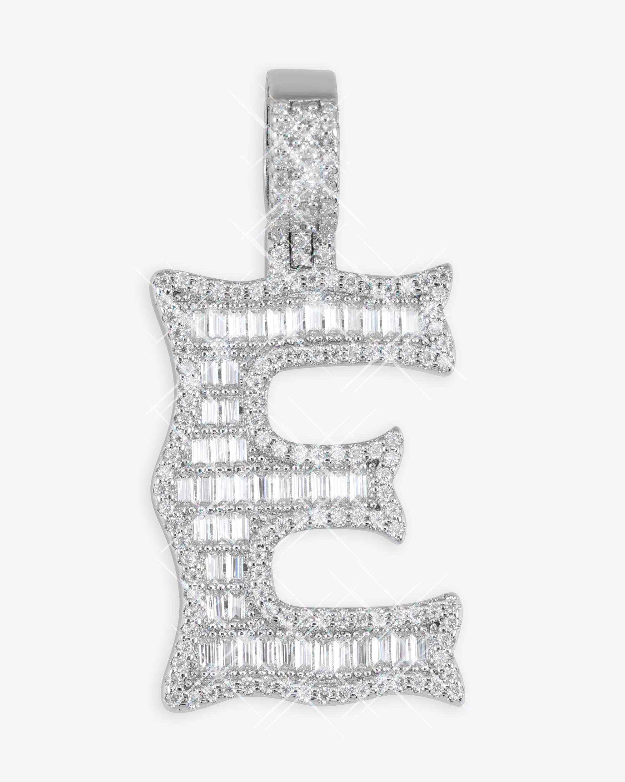 Moissanite Baguette Letter "E" Pendant