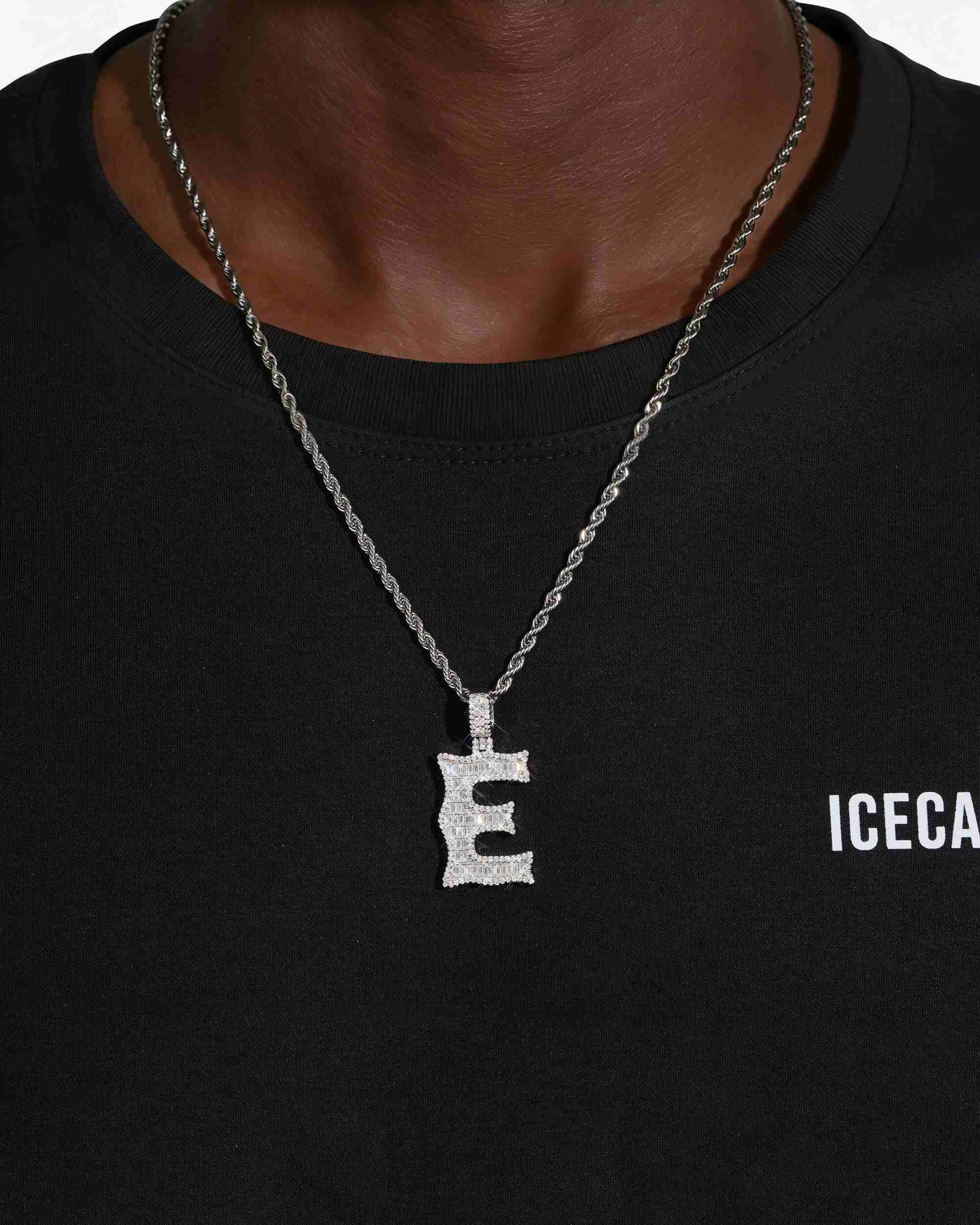 Moissanite Baguette Letter "E" Pendant - Image 2