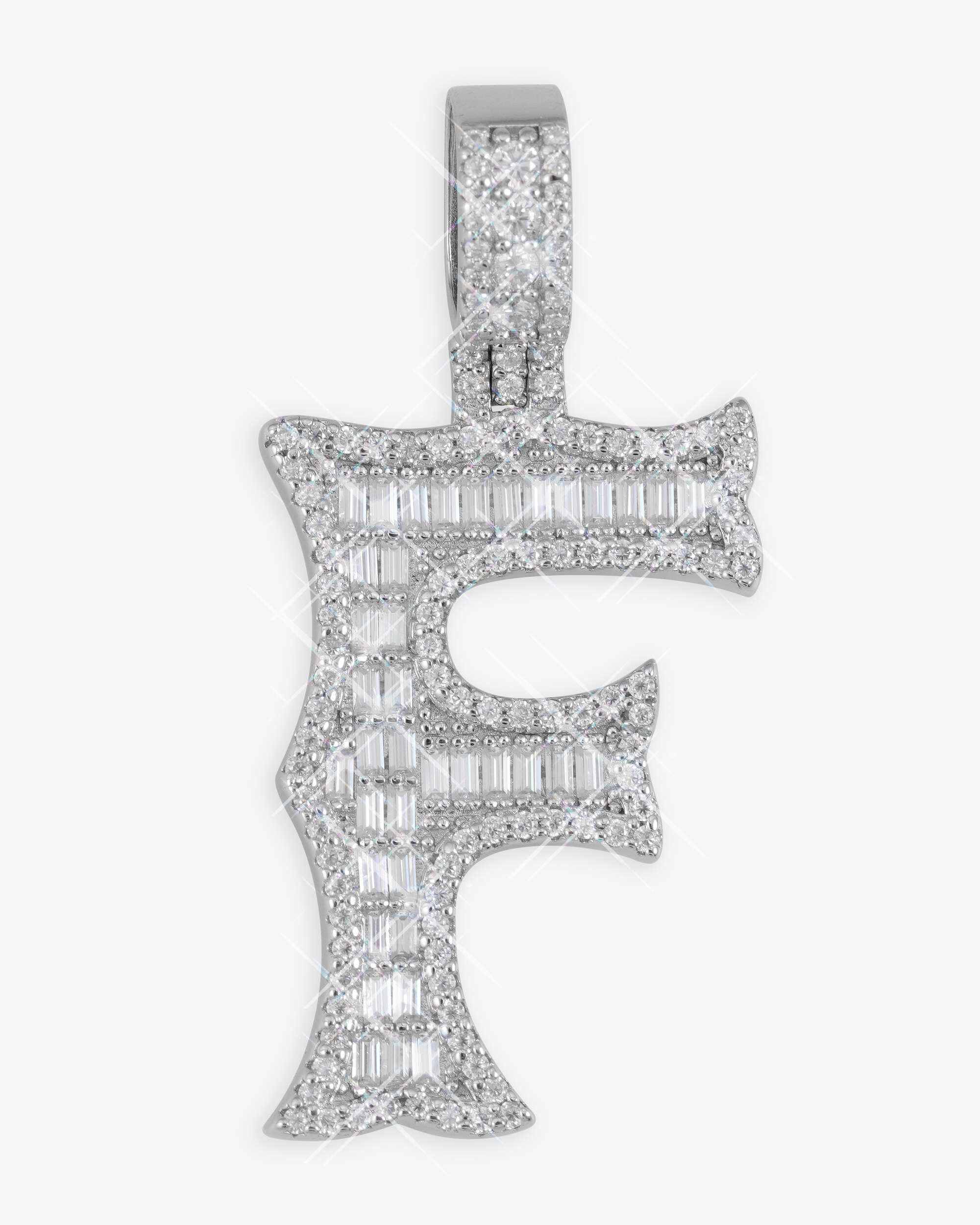 Moissanite Baguette Letter "F" Pendant