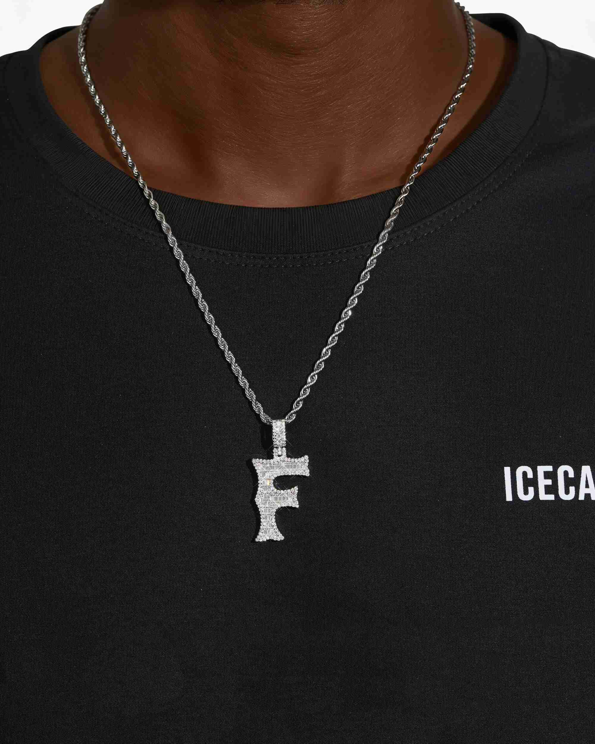Moissanite Baguette Letter "F" Pendant - Image 2