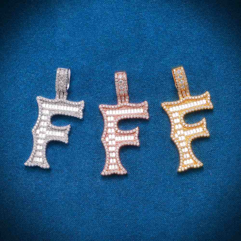 Moissanite Baguette Letter "F" Pendant - Image 5