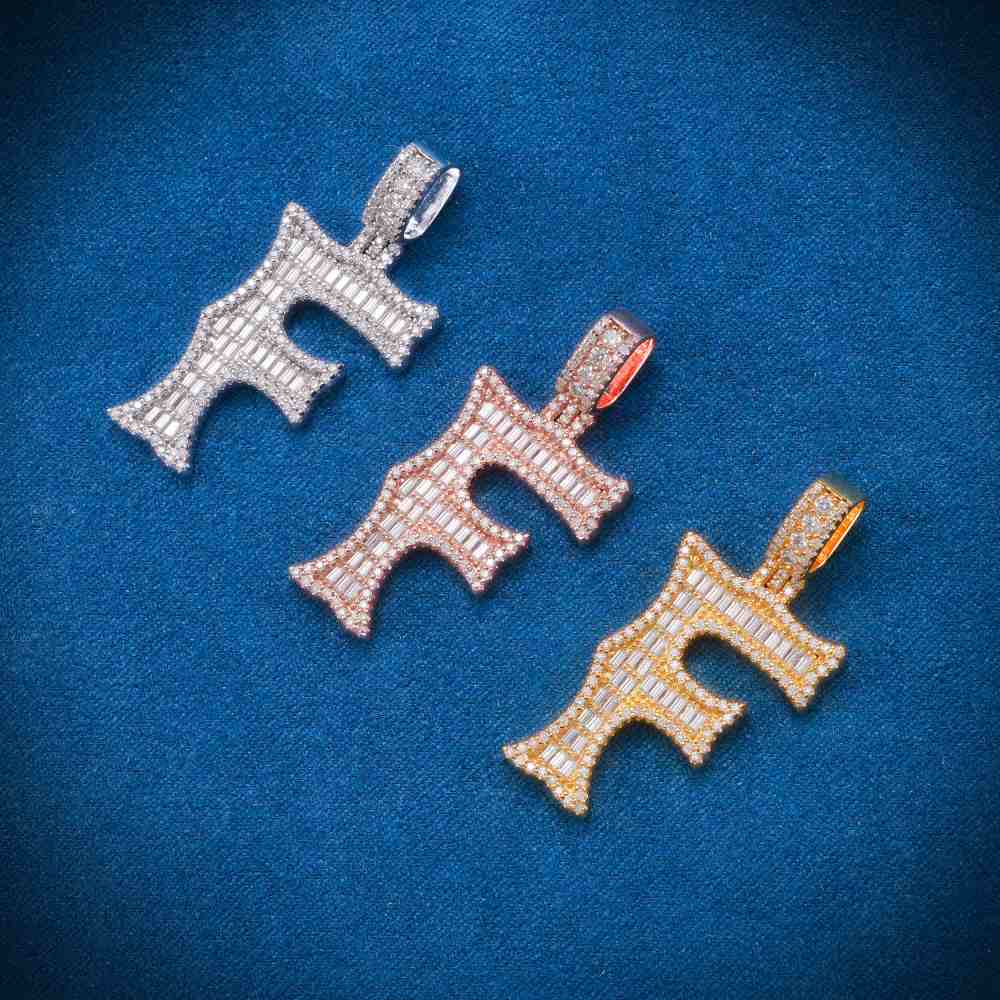 Moissanite Baguette Letter "F" Pendant - Image 6