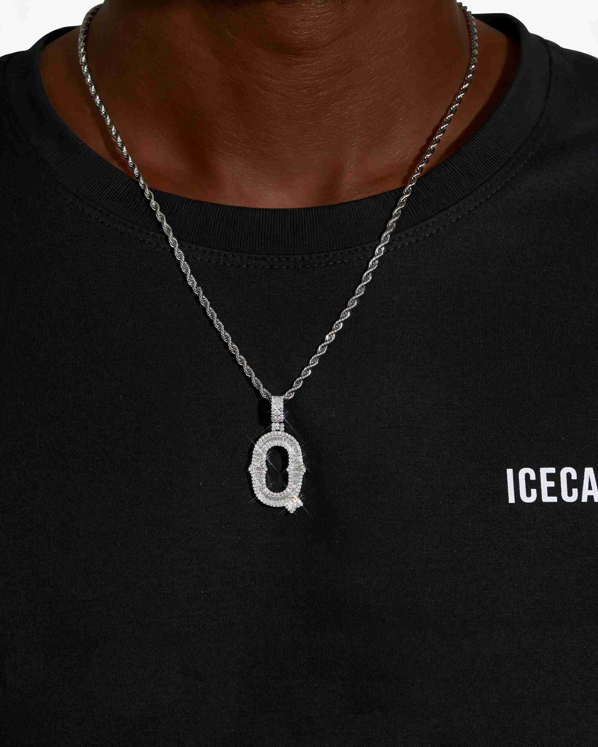 Moissanite Baguette Letter "Q" Pendant - Image 2