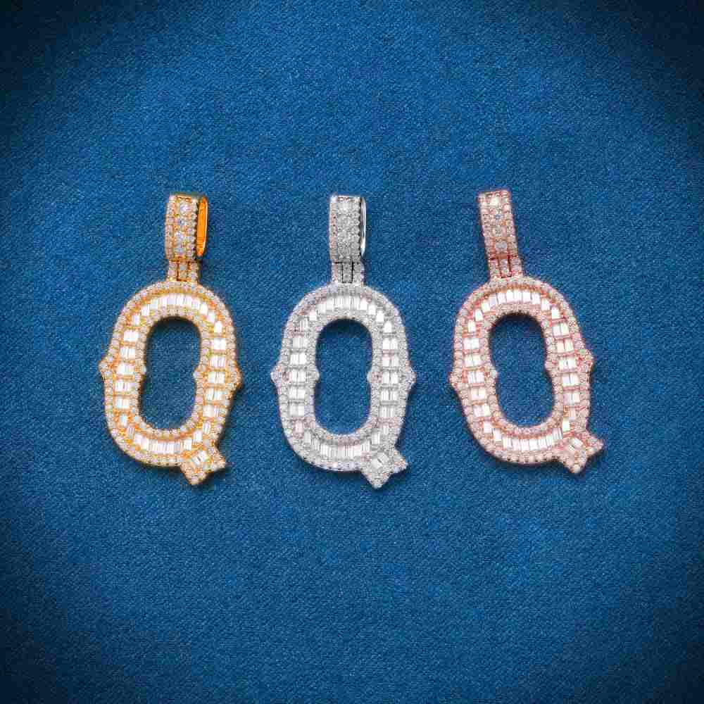 Moissanite Baguette Letter "Q" Pendant - Image 5