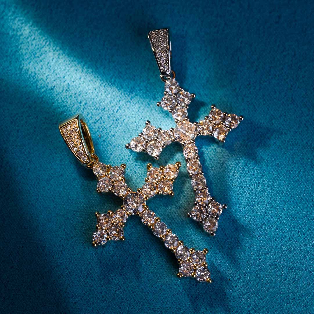 Moissanite Budded Cross Pendant 14K Gold - Image 4