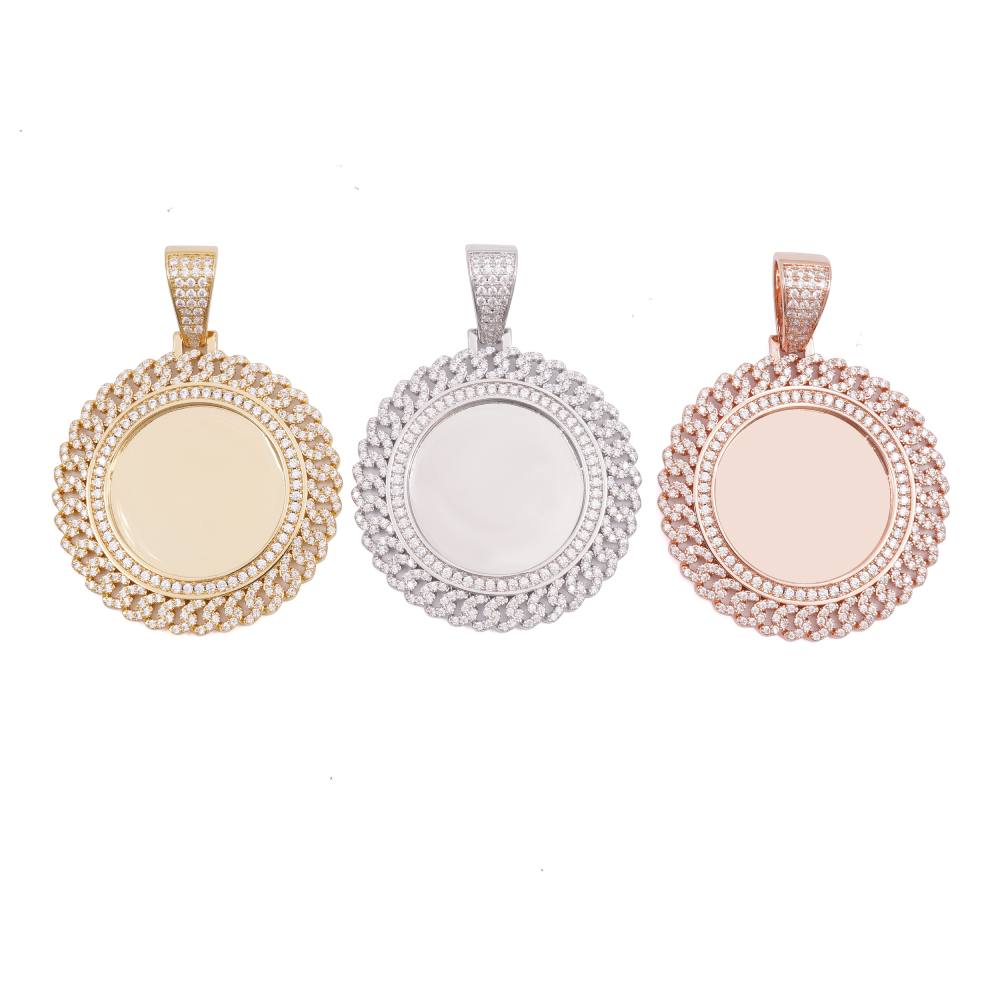 Moissanite Circle Cuban Photo Pendant - Image 5