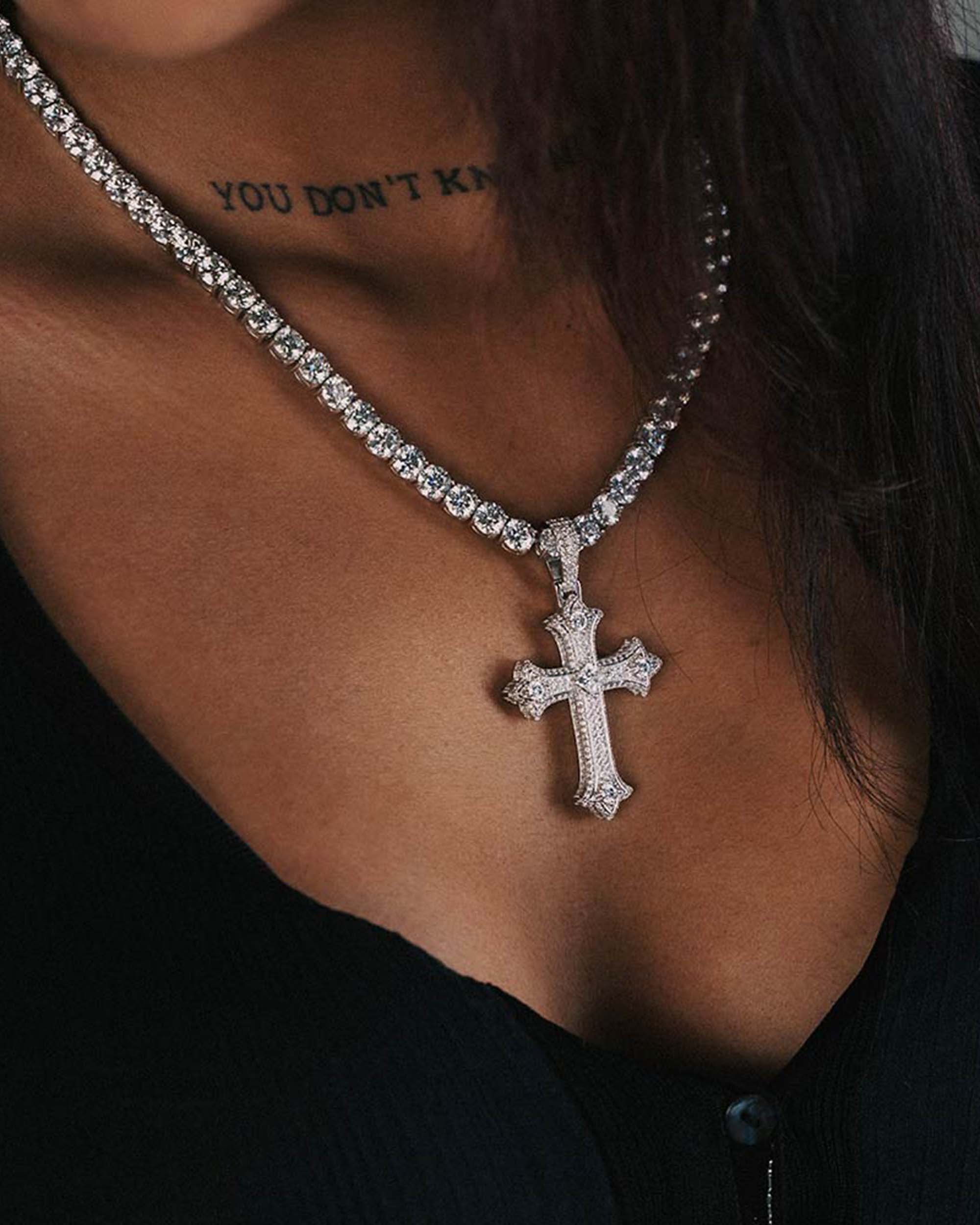 Moissanite Cross Pendant 14K Gold - Image 3