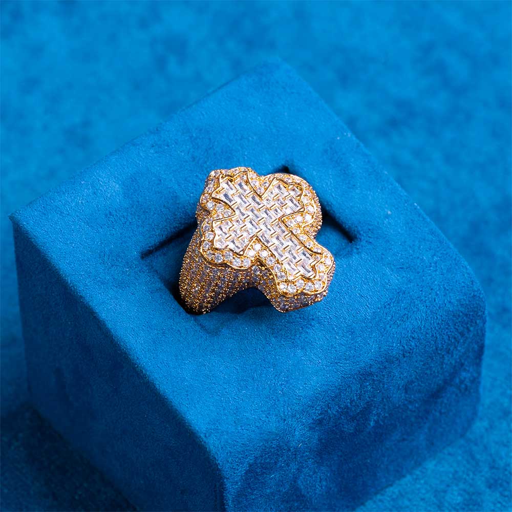 Moissanite Fleur Cross Ring 14K Gold - Image 14