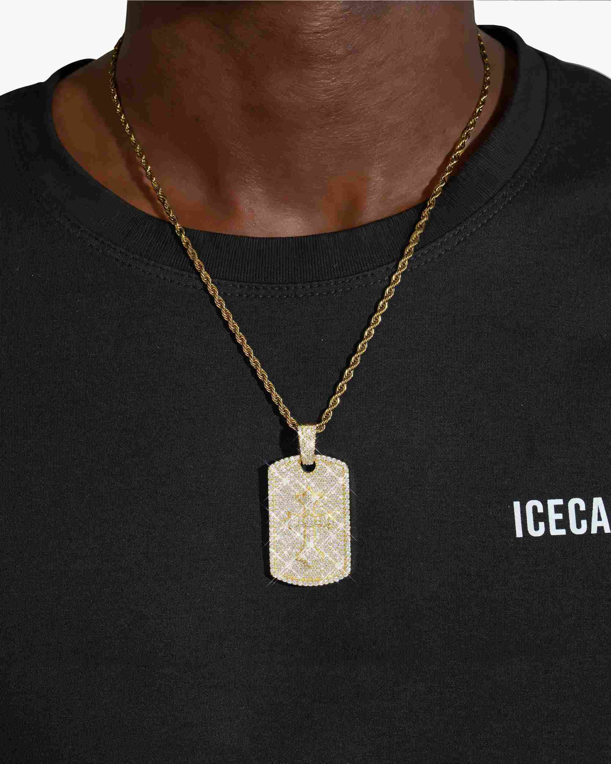Moissanite Dog Tag Cross Pendant 14K Gold - Image 6