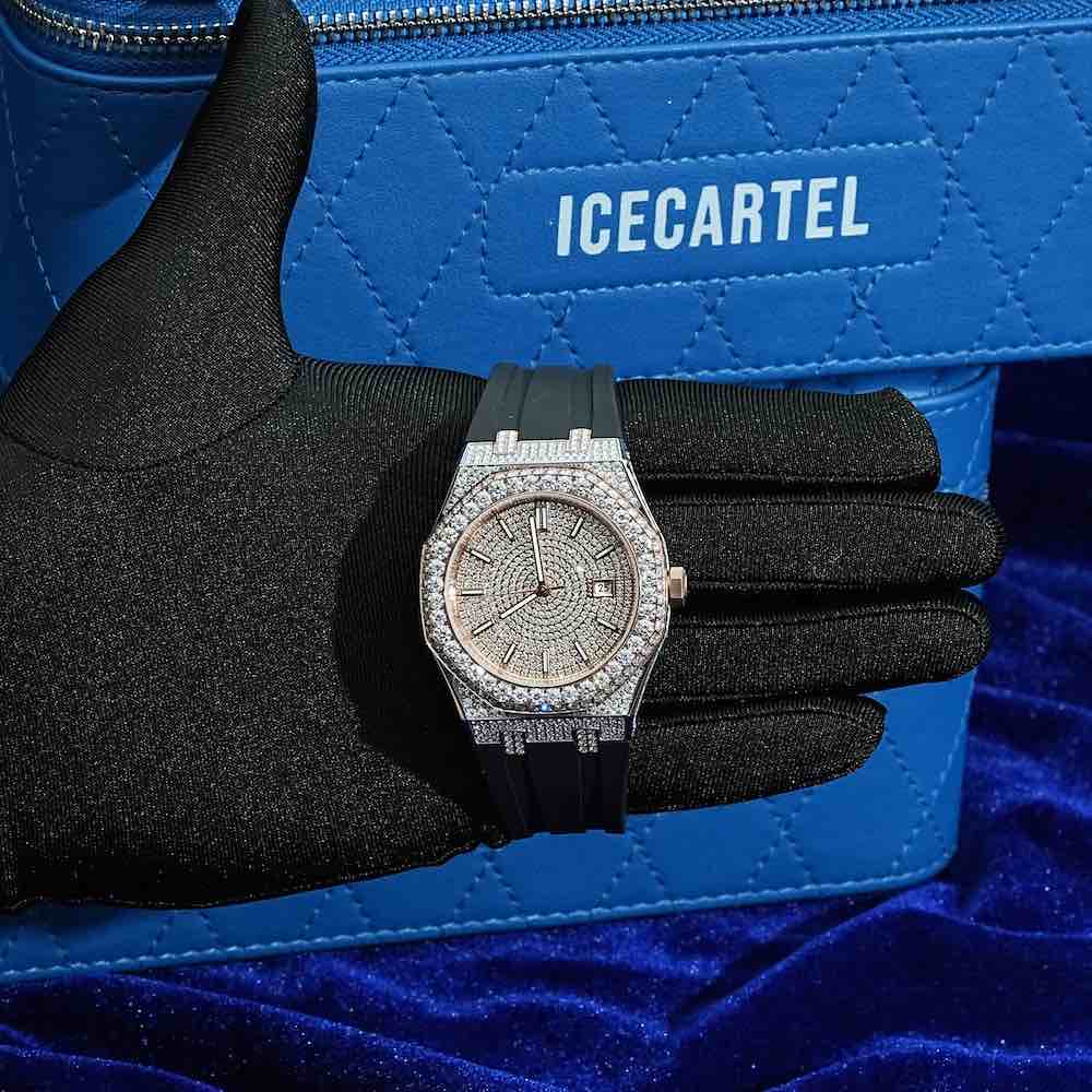 Moissanite Iced Out Silicone Band Watch | 13.5CT | 14K Rose Gold - Image 4