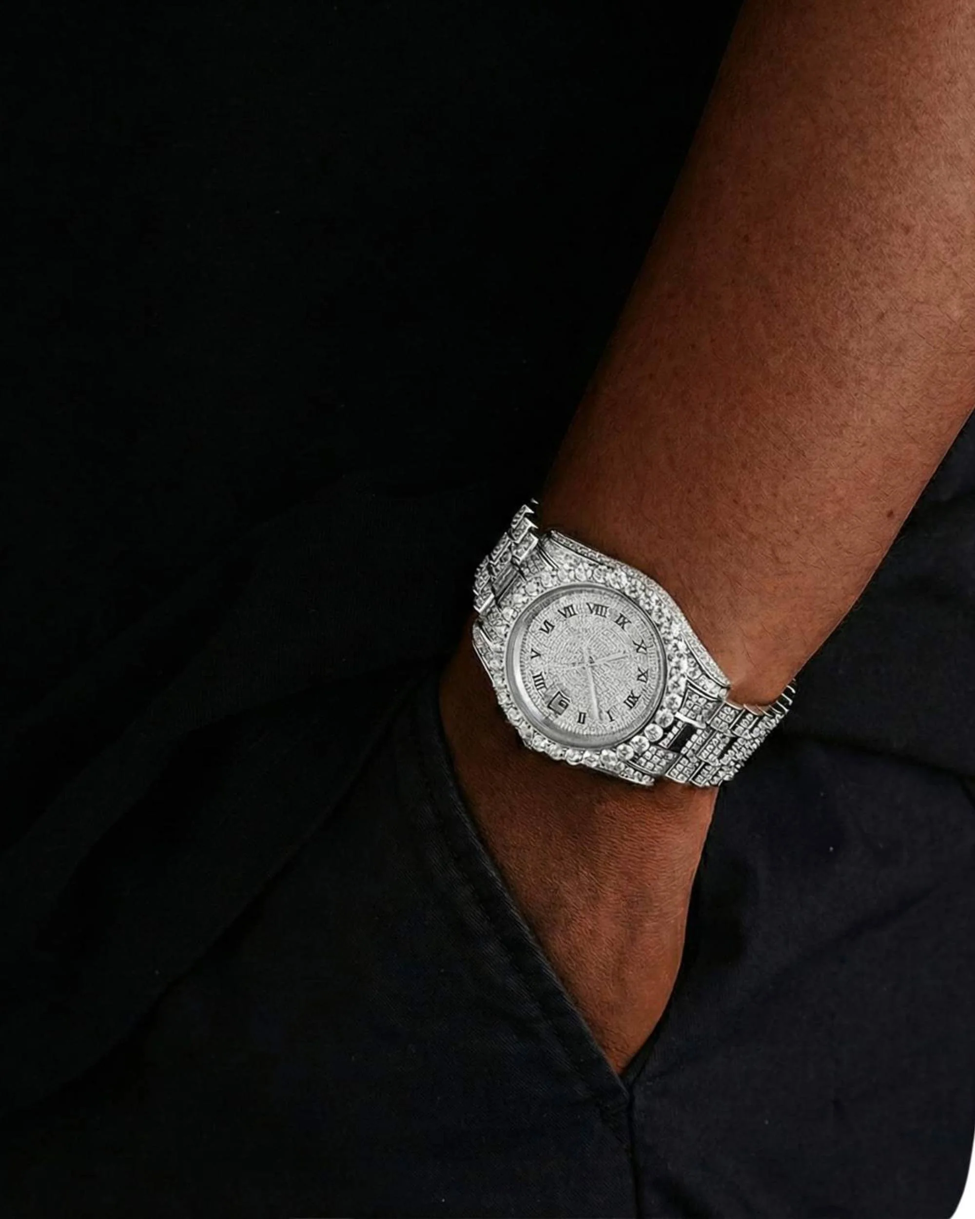 Moissanite Presidential Watch | 41MM | Roman Numeral Dial | 18.3CT Iced Out | 14K White Gold - Image 2