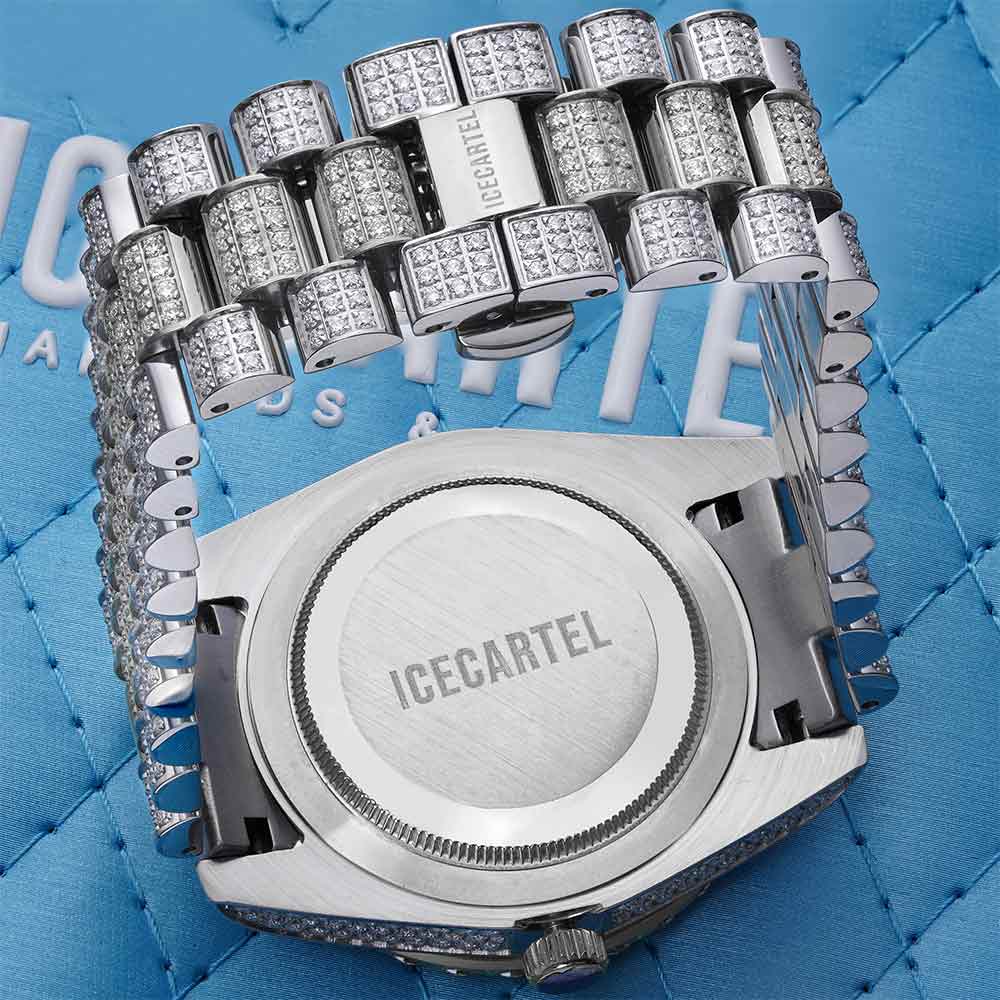 Moissanite Presidential Watch | 41MM | Roman Numeral Dial | 18.3CT Iced Out | 14K White Gold - Image 3
