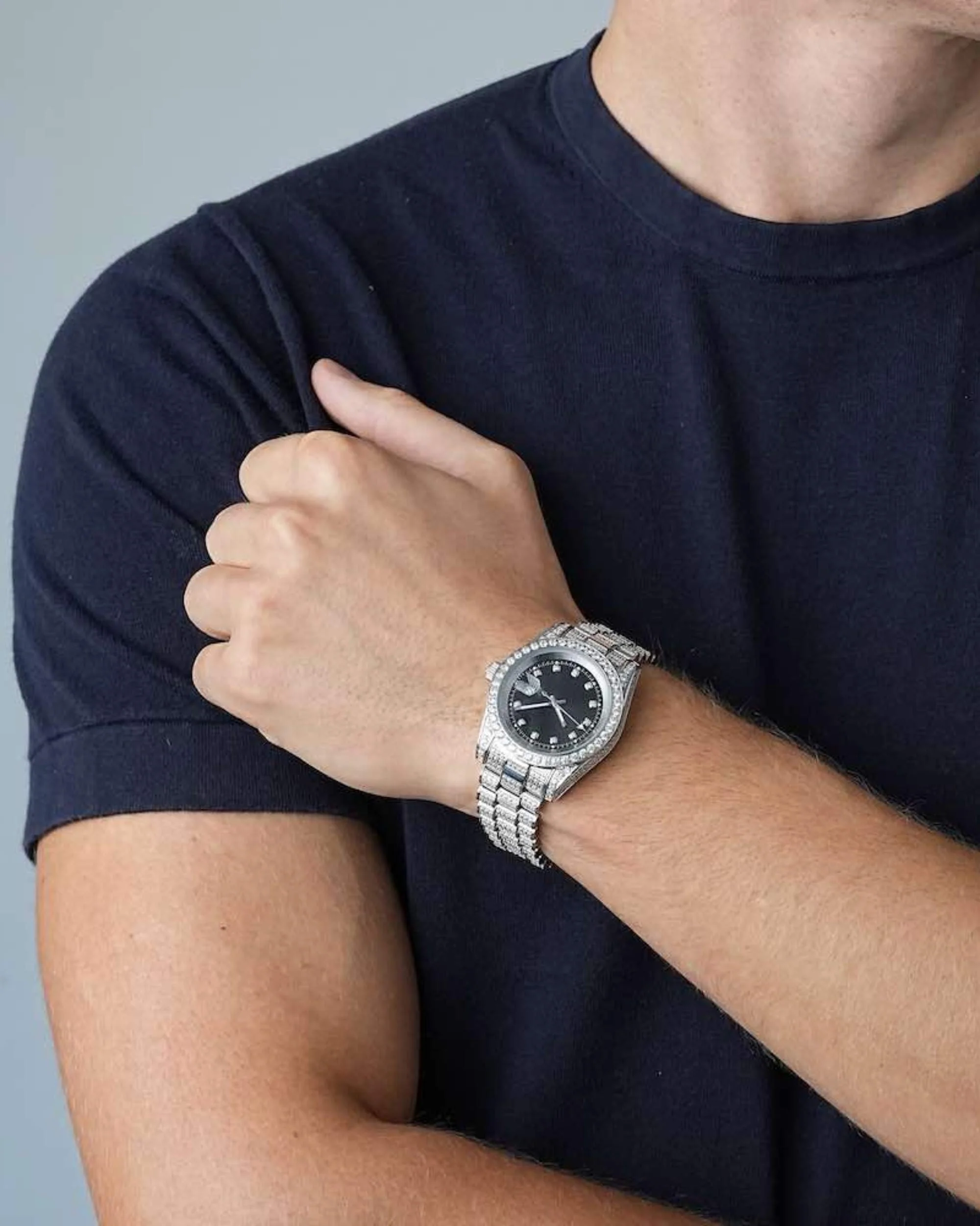 Moissanite Presidential Watch | Black Face | 41MM | 13.3CT Iced Out | 14K White Gold - Image 3