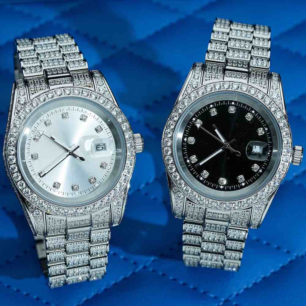 Moissanite Presidential Watch | Black Face | 41MM | 13.3CT Iced Out | 14K White Gold - Image 5