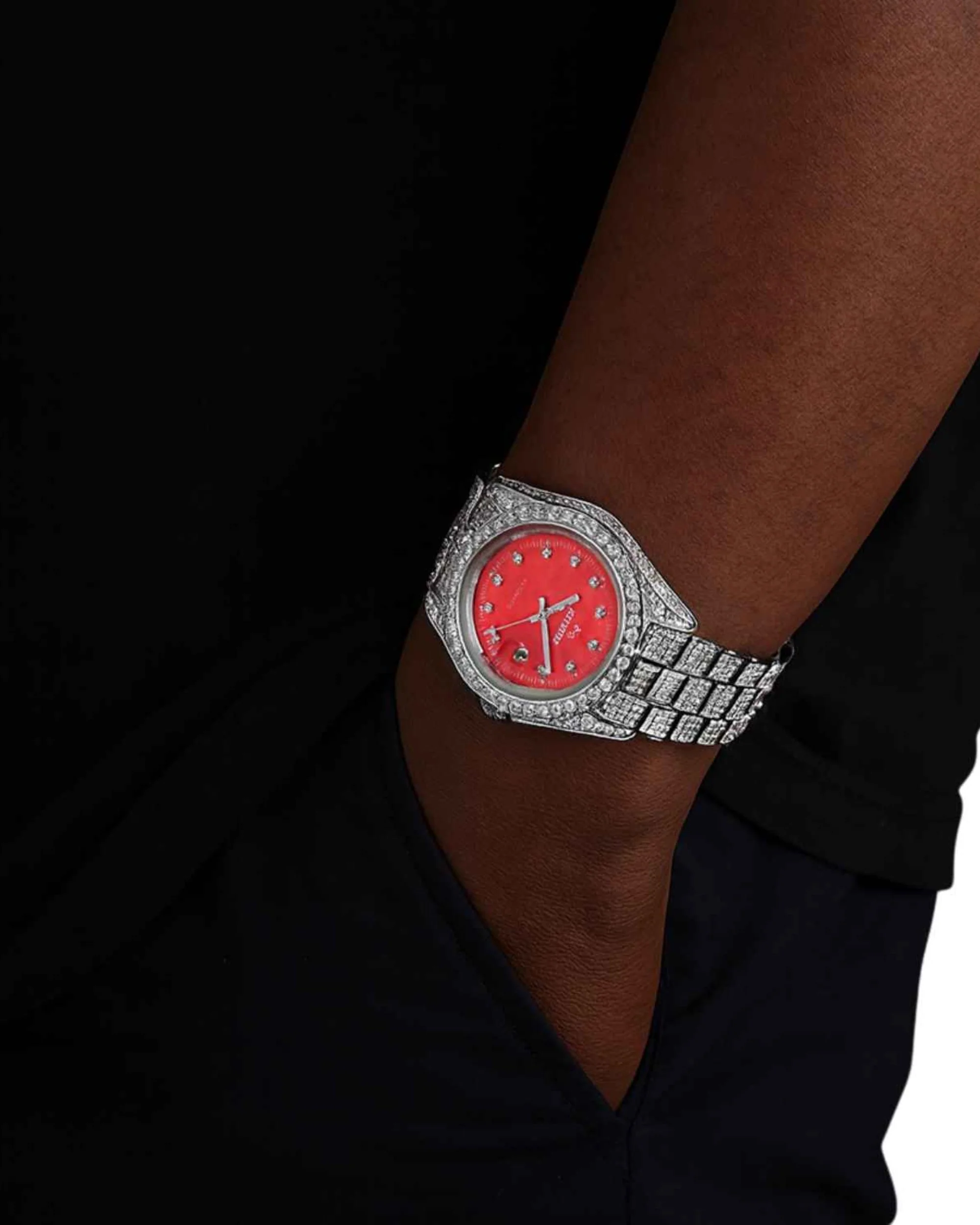 Moissanite Presidential Watch | Red Face | 41MM | 13.3CT Iced Out | 14K White Gold - Image 2