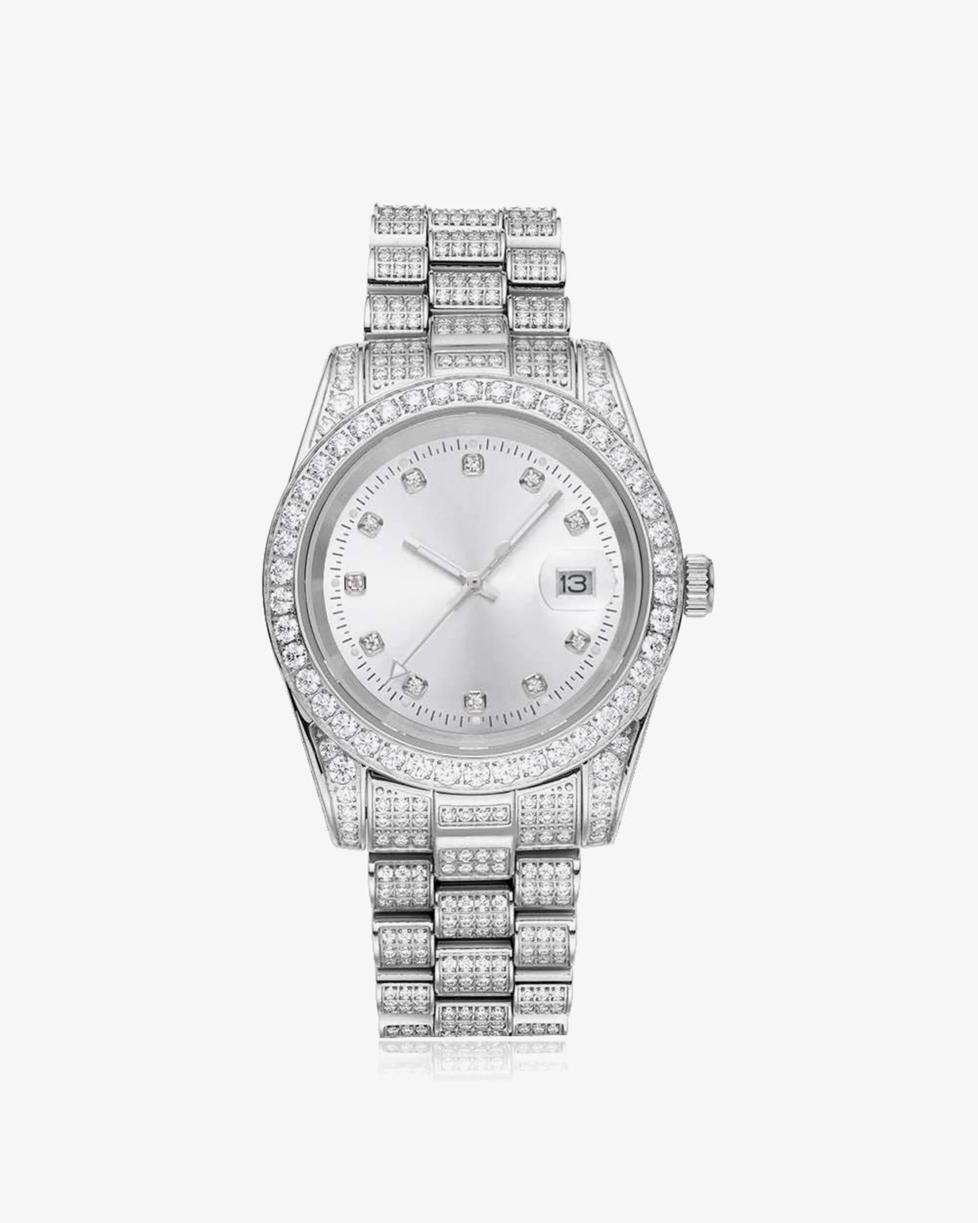 Moissanite Presidential Watch | White Face | 41MM | 13.3CT Iced Out | 14K White Gold