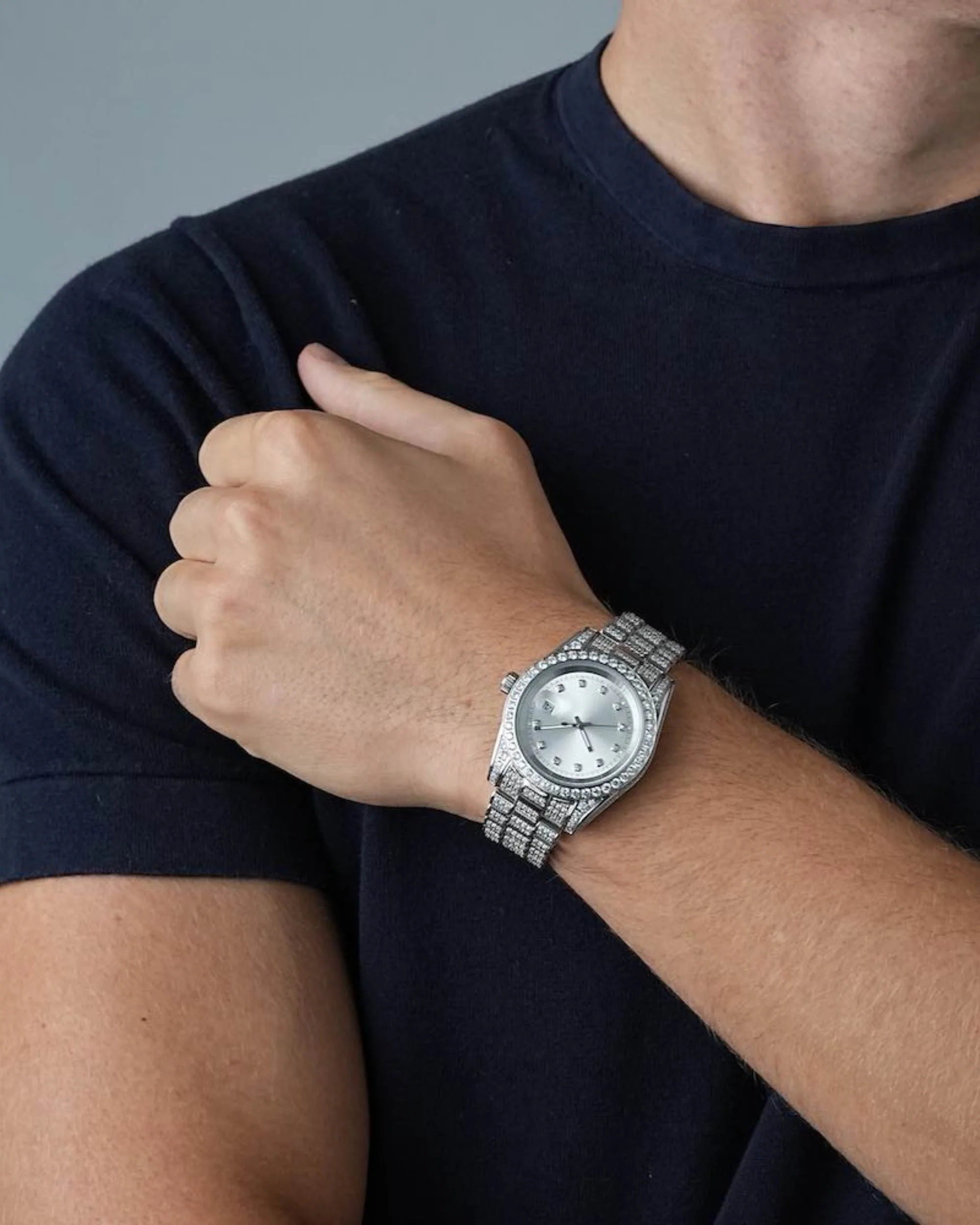 Moissanite Presidential Watch | White Face | 41MM | 13.3CT Iced Out | 14K White Gold - Image 2