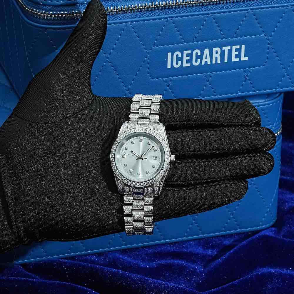 Moissanite Presidential Watch | White Face | 41MM | 13.3CT Iced Out | 14K White Gold - Image 3