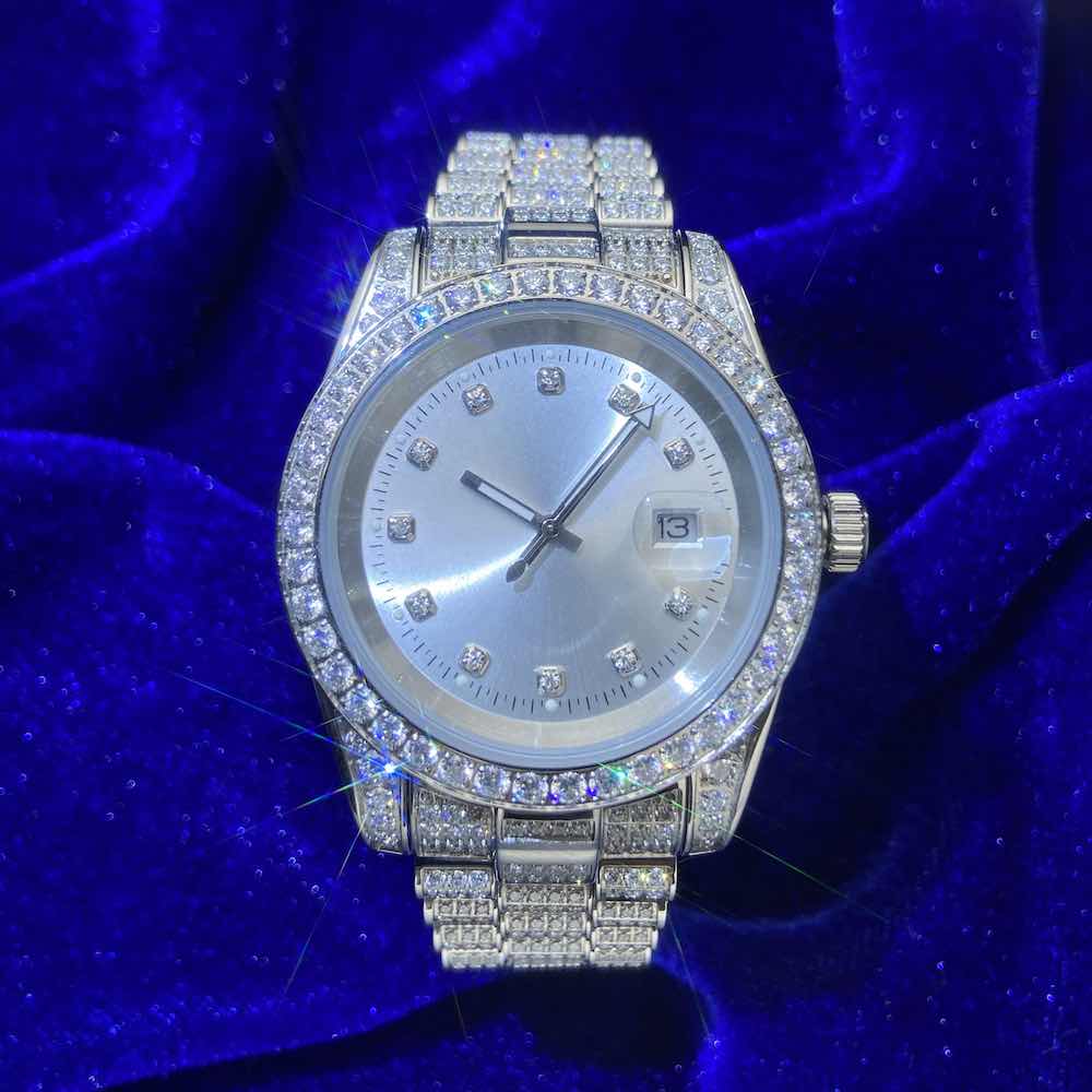 Moissanite Presidential Watch | White Face | 41MM | 13.3CT Iced Out | 14K White Gold - Image 5