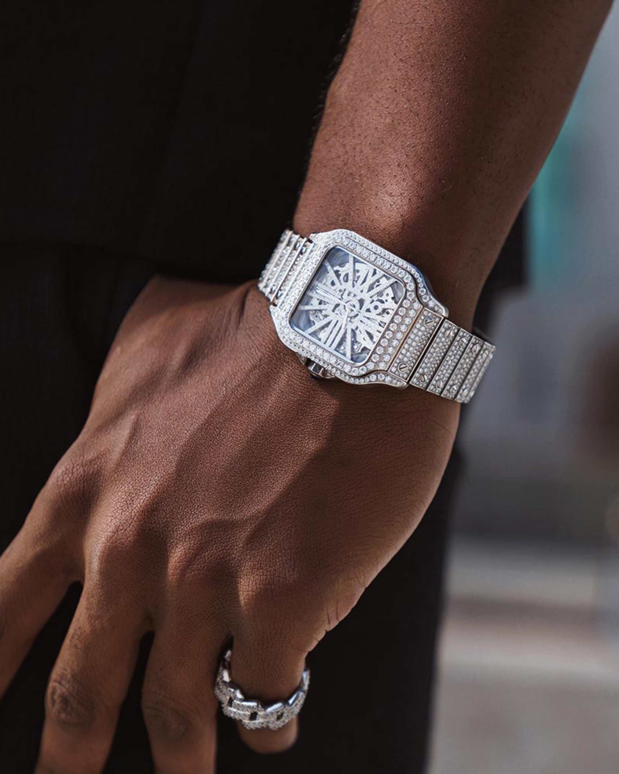 Moissanite Skeleton Watch | 42MM | 14K White Gold | 14.1CT Bust Down - Image 3