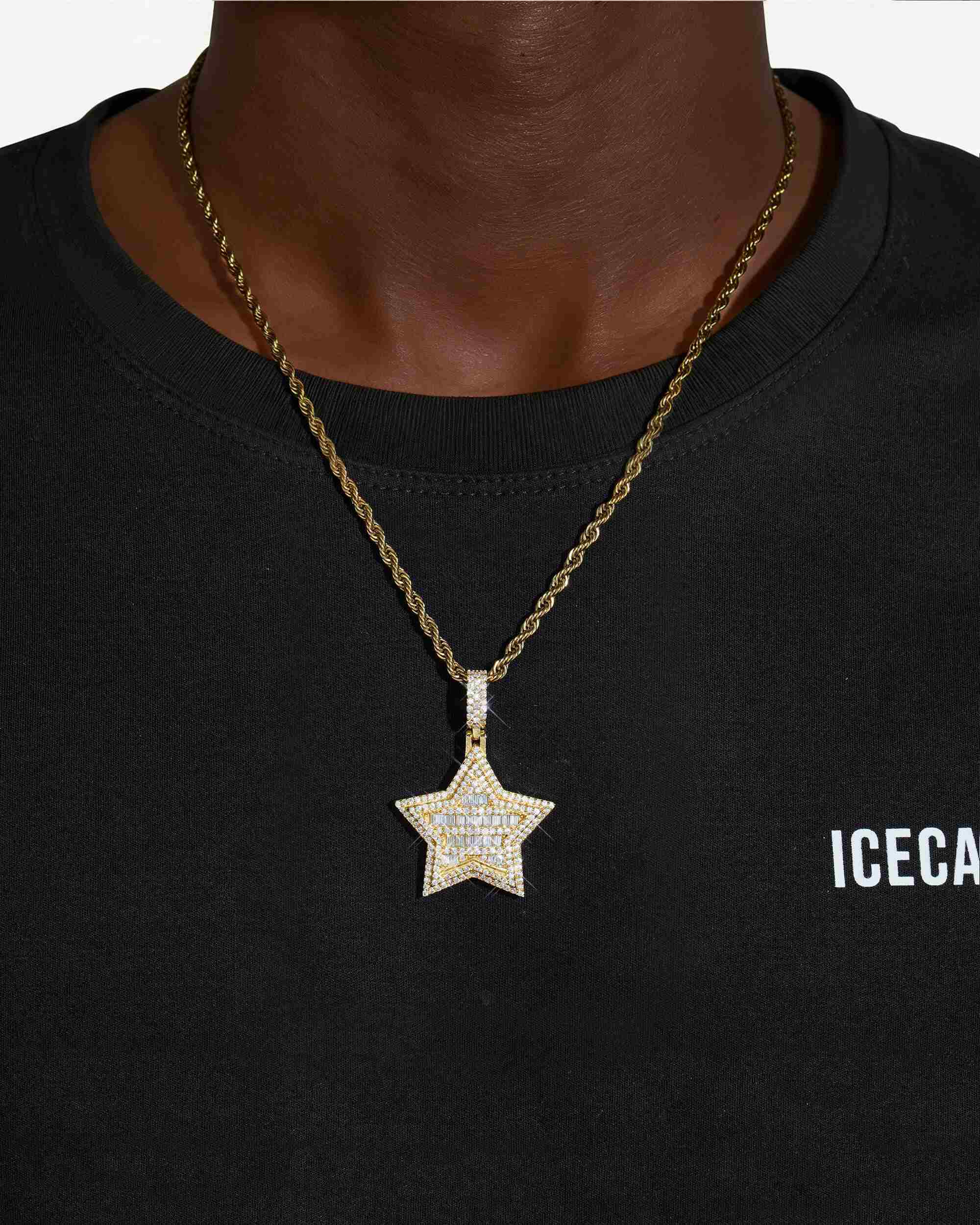 Moissanite Baguette Star Pendant 14K Gold - Image 6