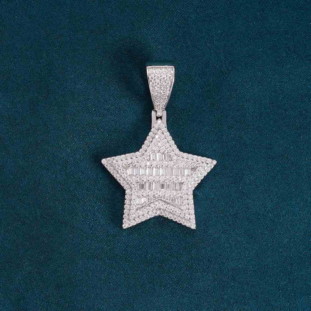 Moissanite Baguette Star Pendant 14K Gold - Image 9