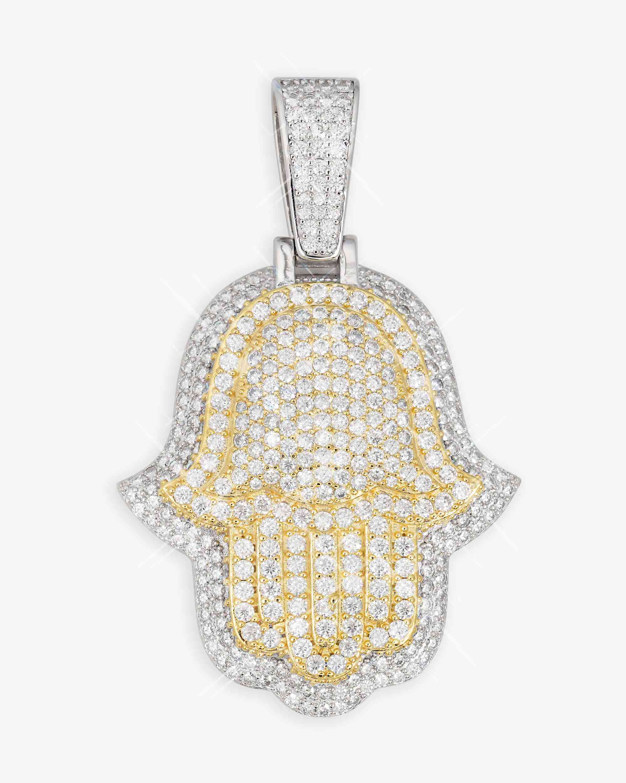 Moissanite Two Tone Hamsa Hand Pendant 14K Gold - Image 5