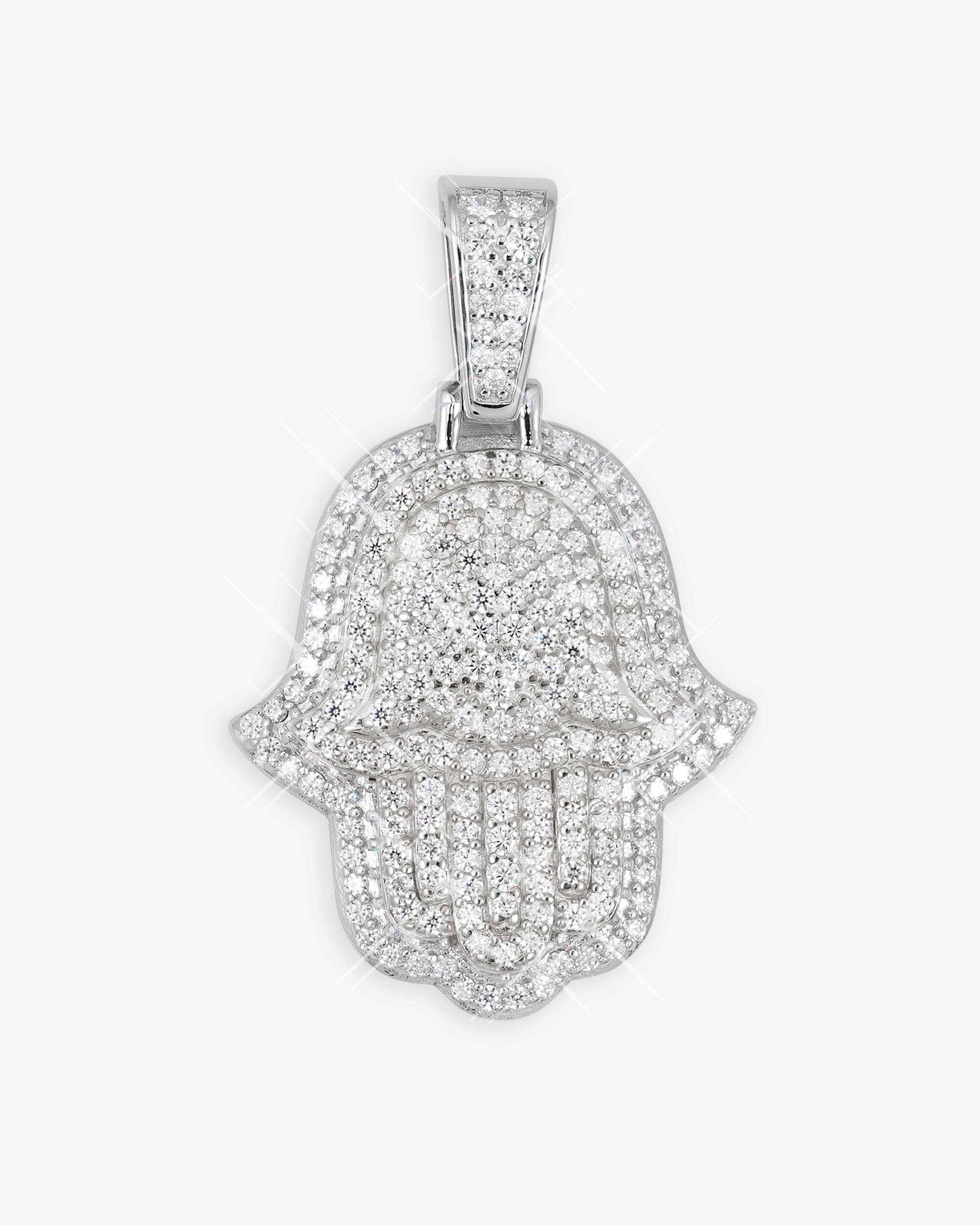 Moissanite Two Tone Hamsa Hand Pendant 14K Gold - Image 9