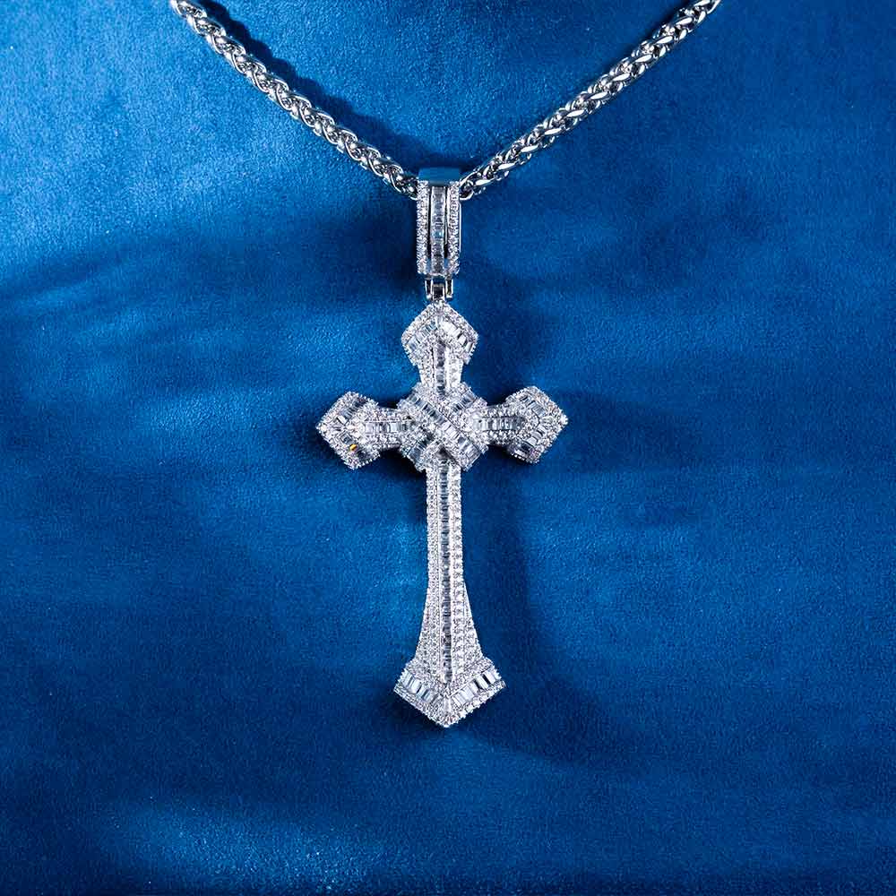 Moissanite Wrapped Cross Pendant 14K Gold - Image 5