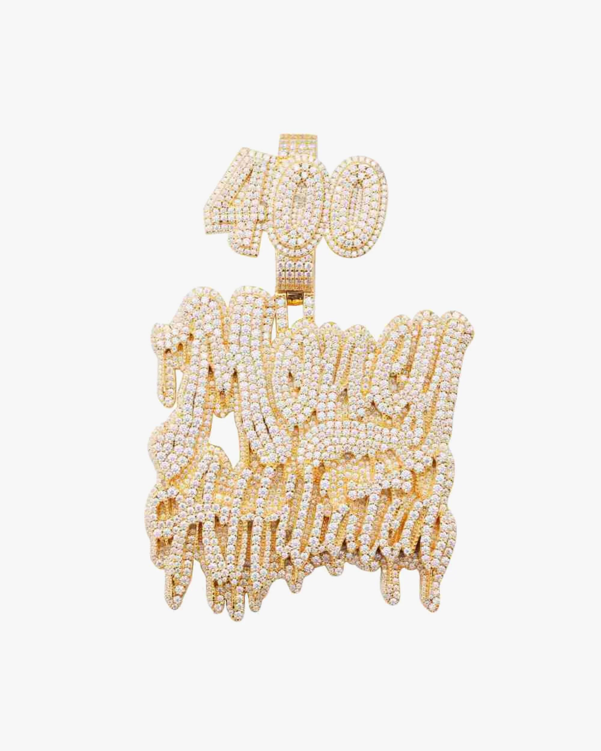 "MONEY ATTITUDE" Custom Moissanite Pendant 14K Yellow Gold