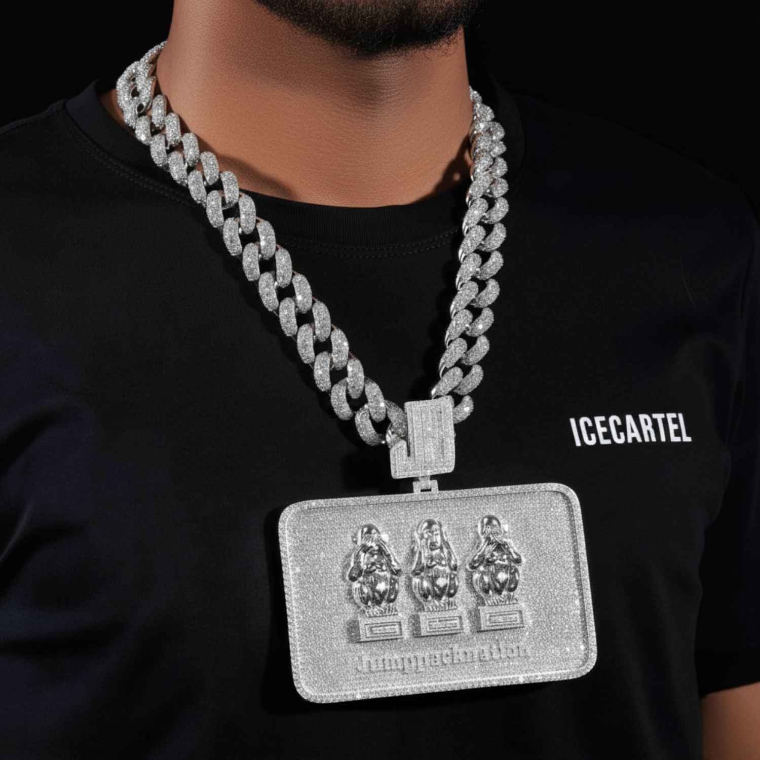 "Monkey Card" Custom Moissanite Rectangle Pendant 14K White Gold - Image 2