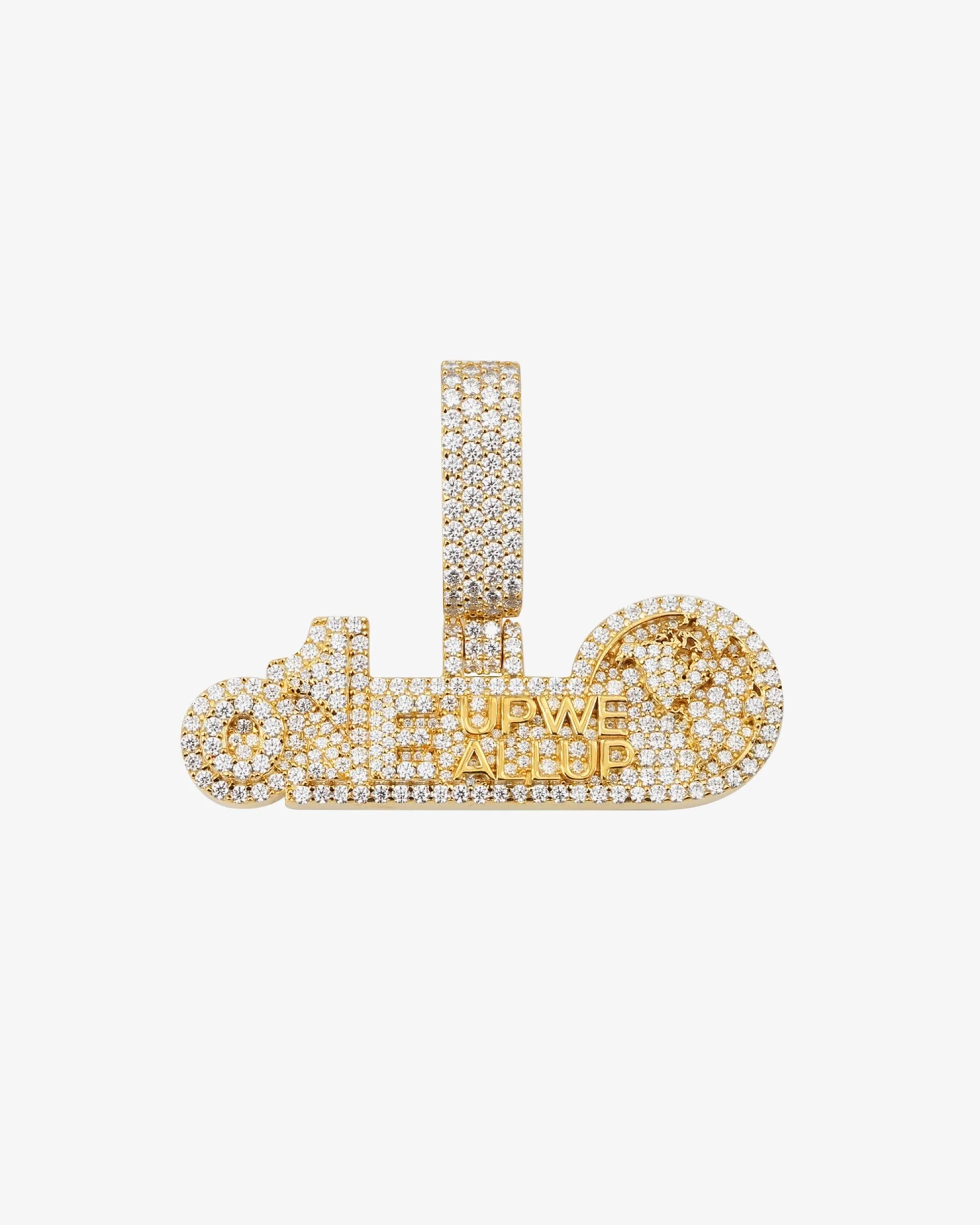 "ONE UP WE ALL UP" Custom Moissanite Name Pendant 14K Gold