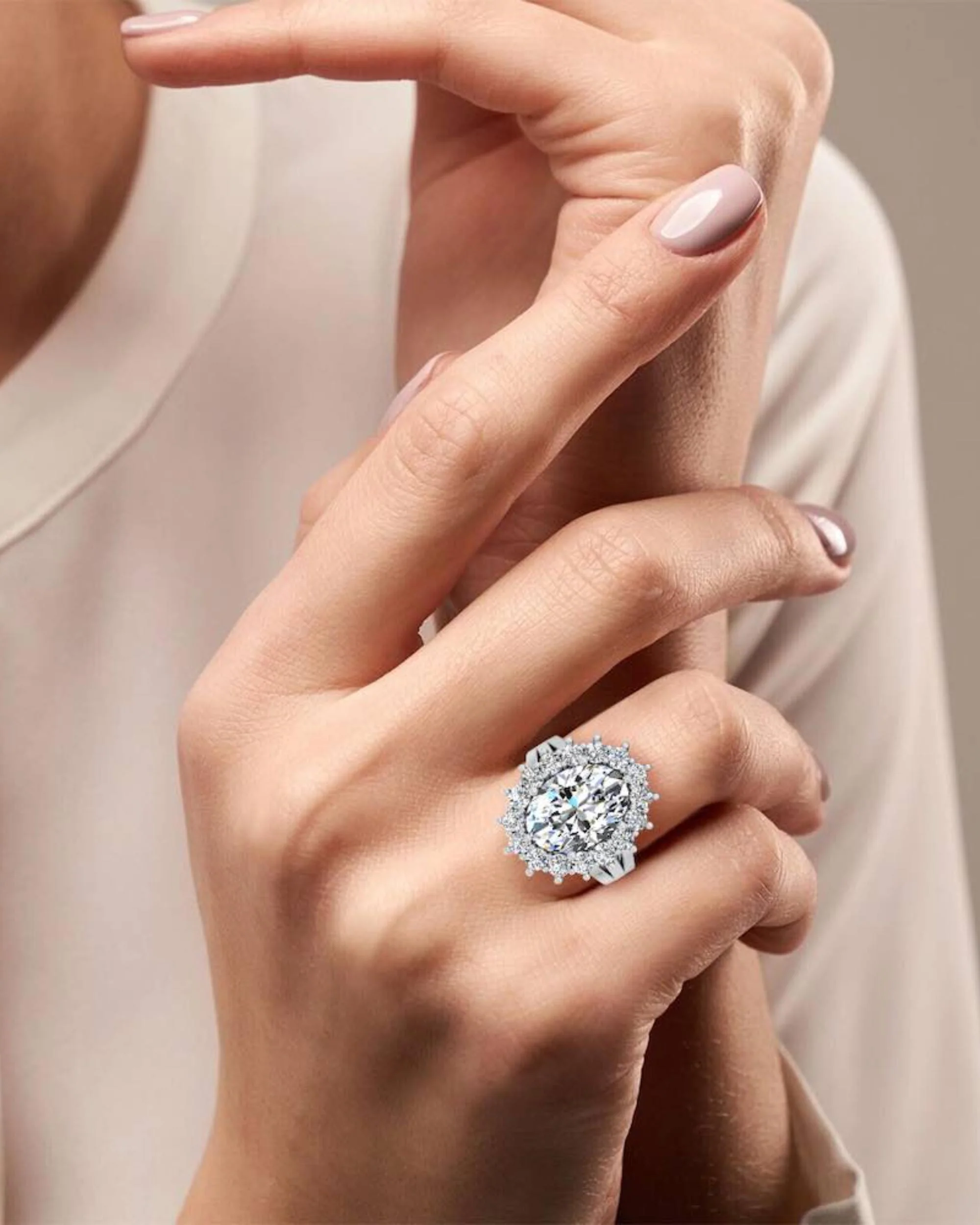 Oval Halo Moissanite Engagement Ring - Image 7