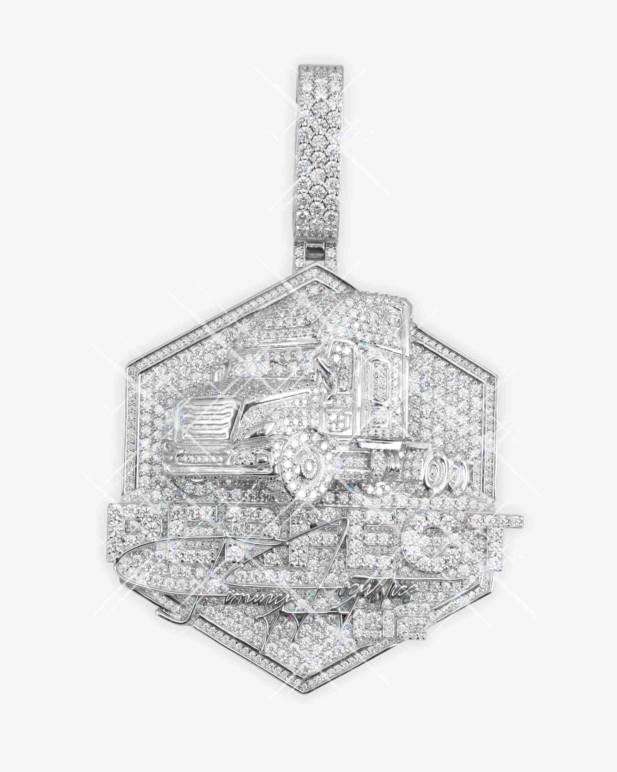 "PERFECT TRUCKER" Custom Moissanite Logo Pendant 14K Gold
