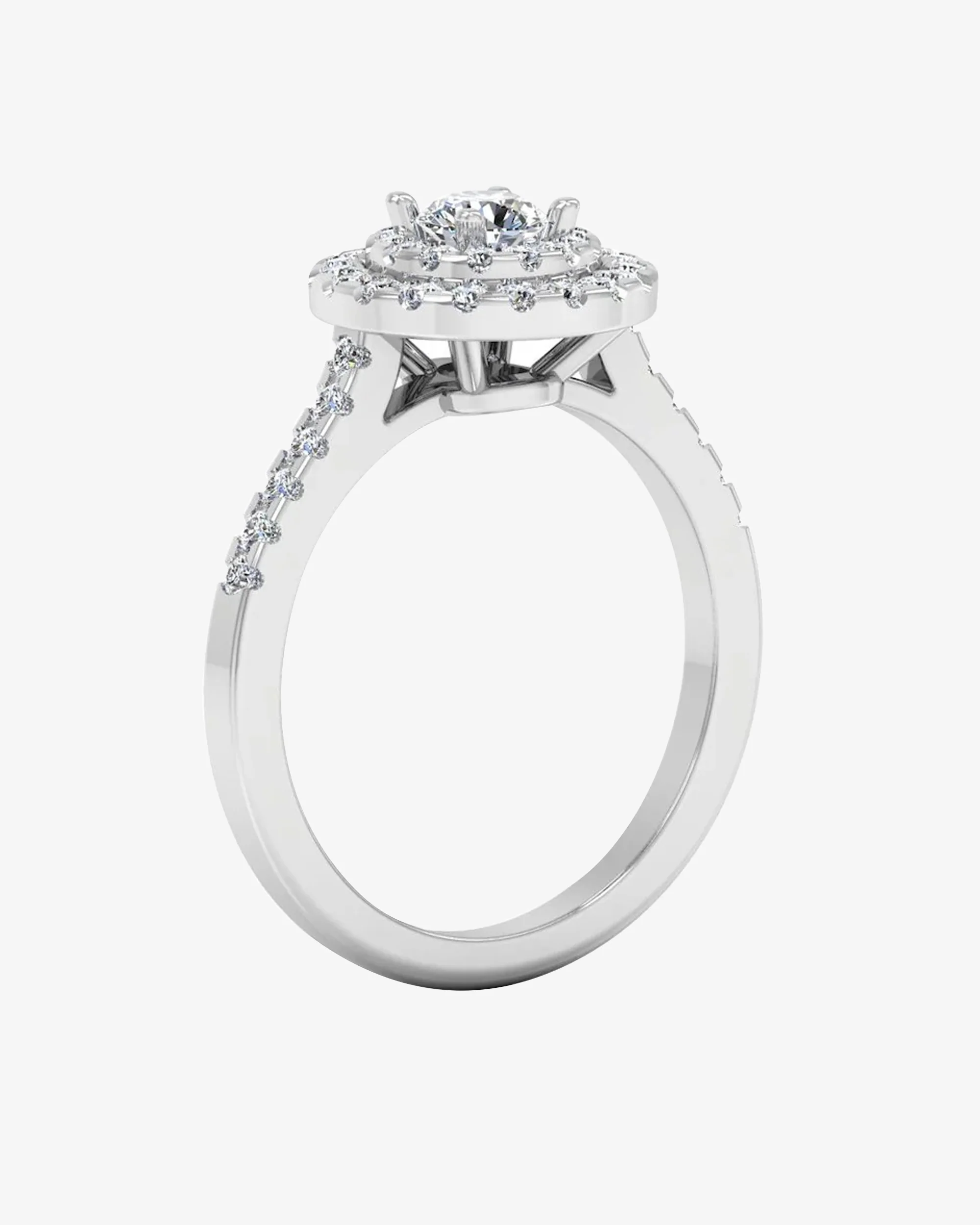 Petite Round Brilliant Double Halo Moissanite Engagement Ring - Image 3